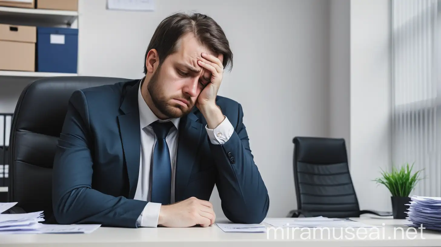 Sad Man Sitting Alone in Office