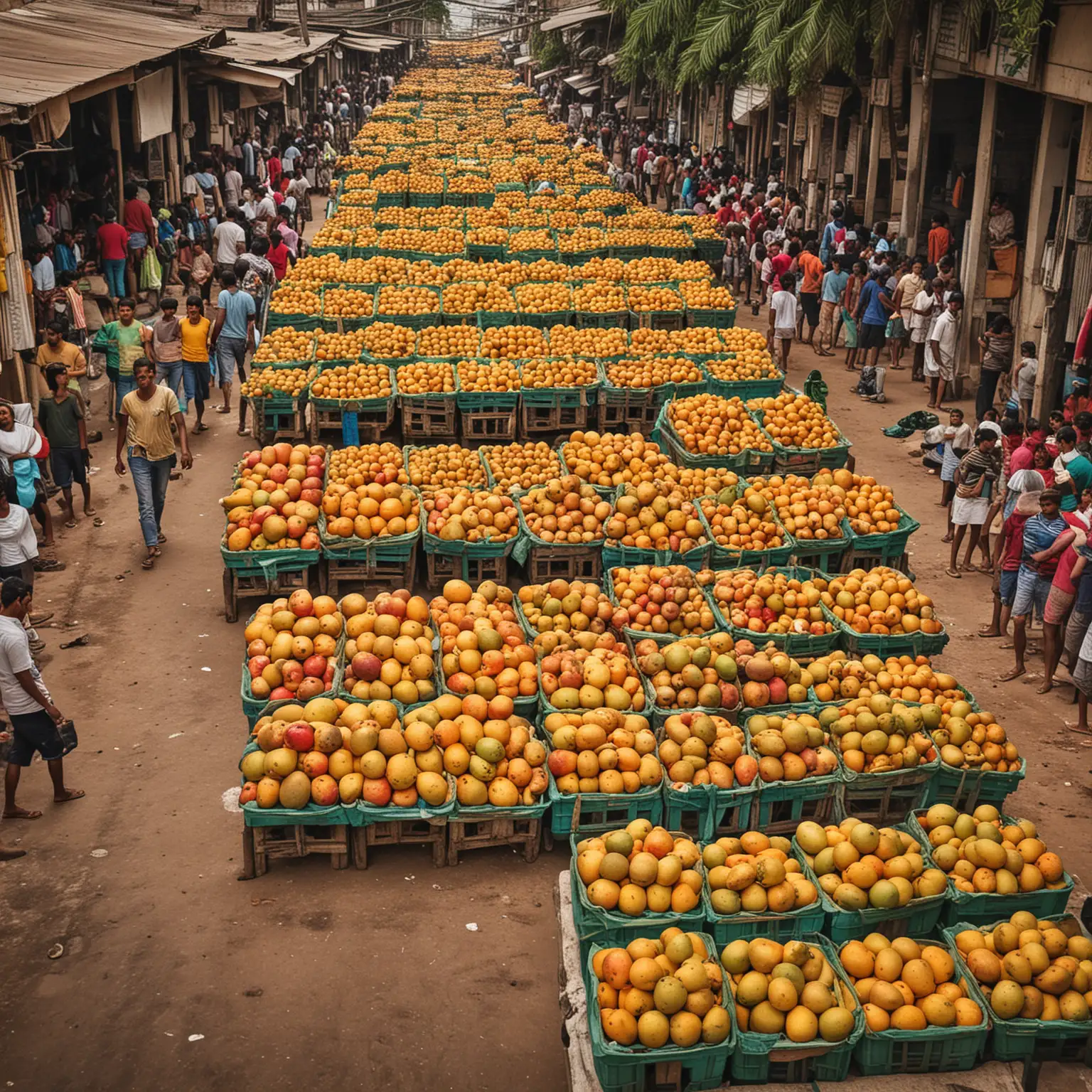 Vibrant-Mango-Market-Stall-Exotic-Fruits-Displayed-in-Bustling-Marketplace