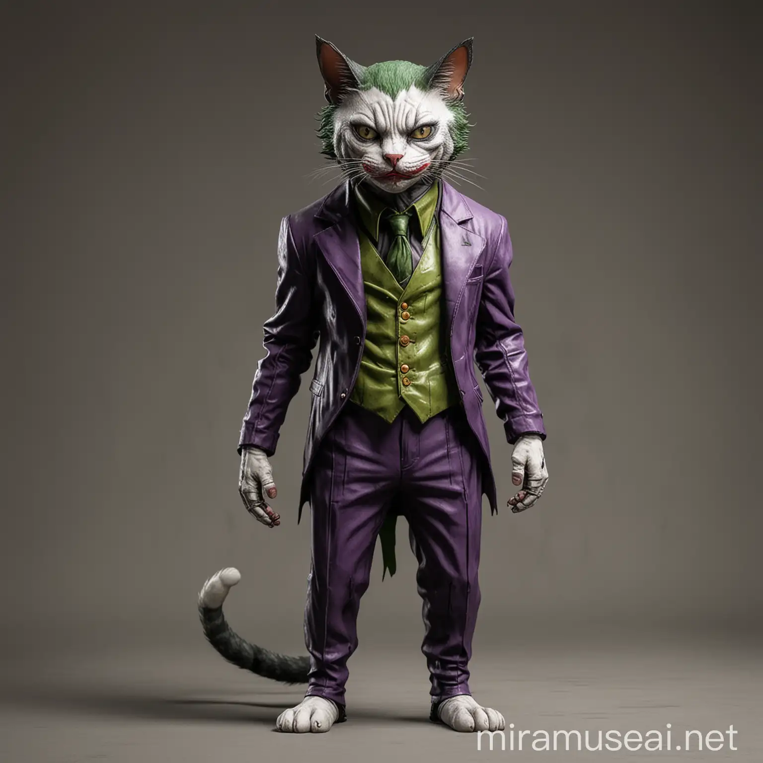 Whimsical Joker Cat Standing Full Body Portrait