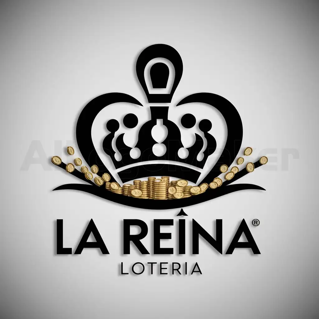 a logo design,with the text "LA REINA", main symbol:UNA CORONA BOWLS AND MONEY,Moderate,be used in LOTERIA industry,clear background