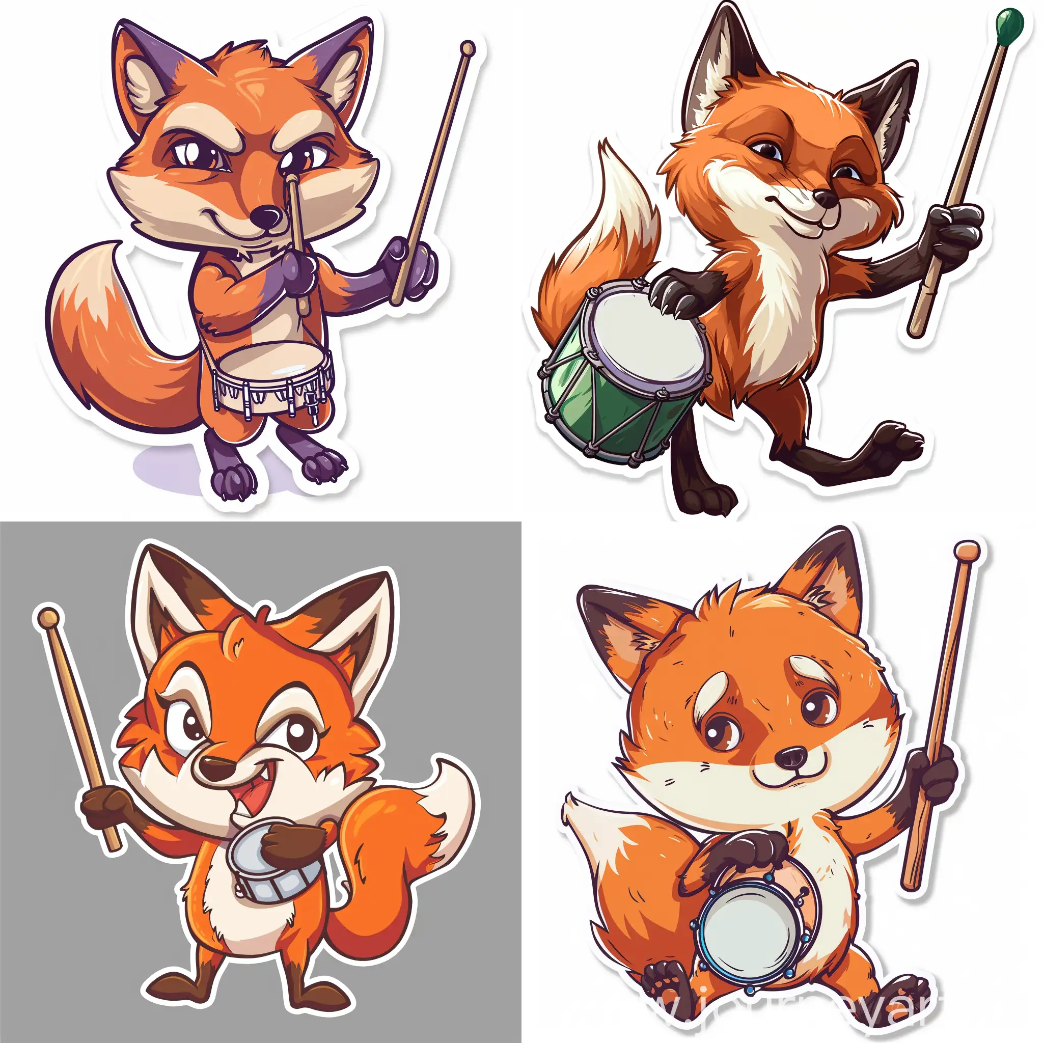 Fox-Holding-Drumstick-Sticker-Style-Illustration