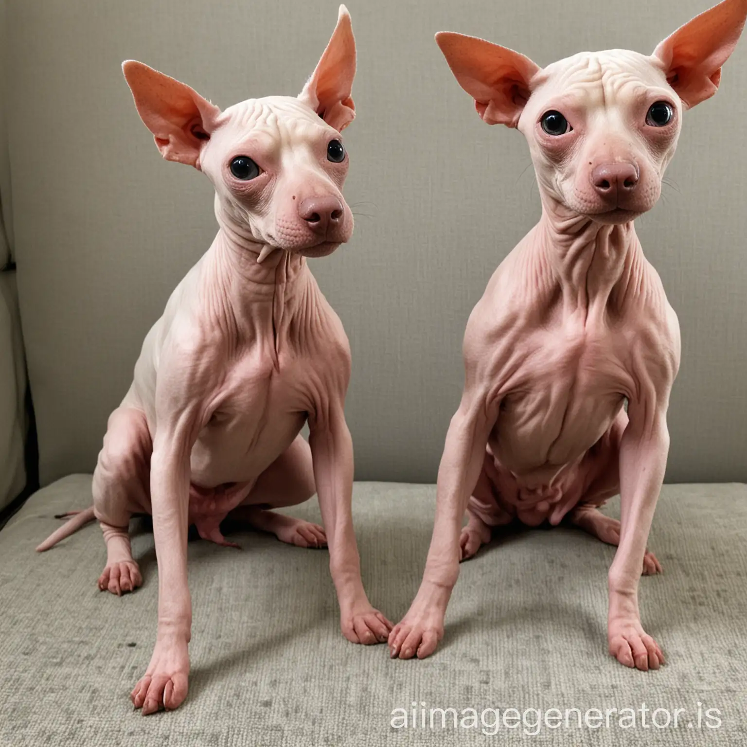 2 only hairless dogs, sit stand, complete