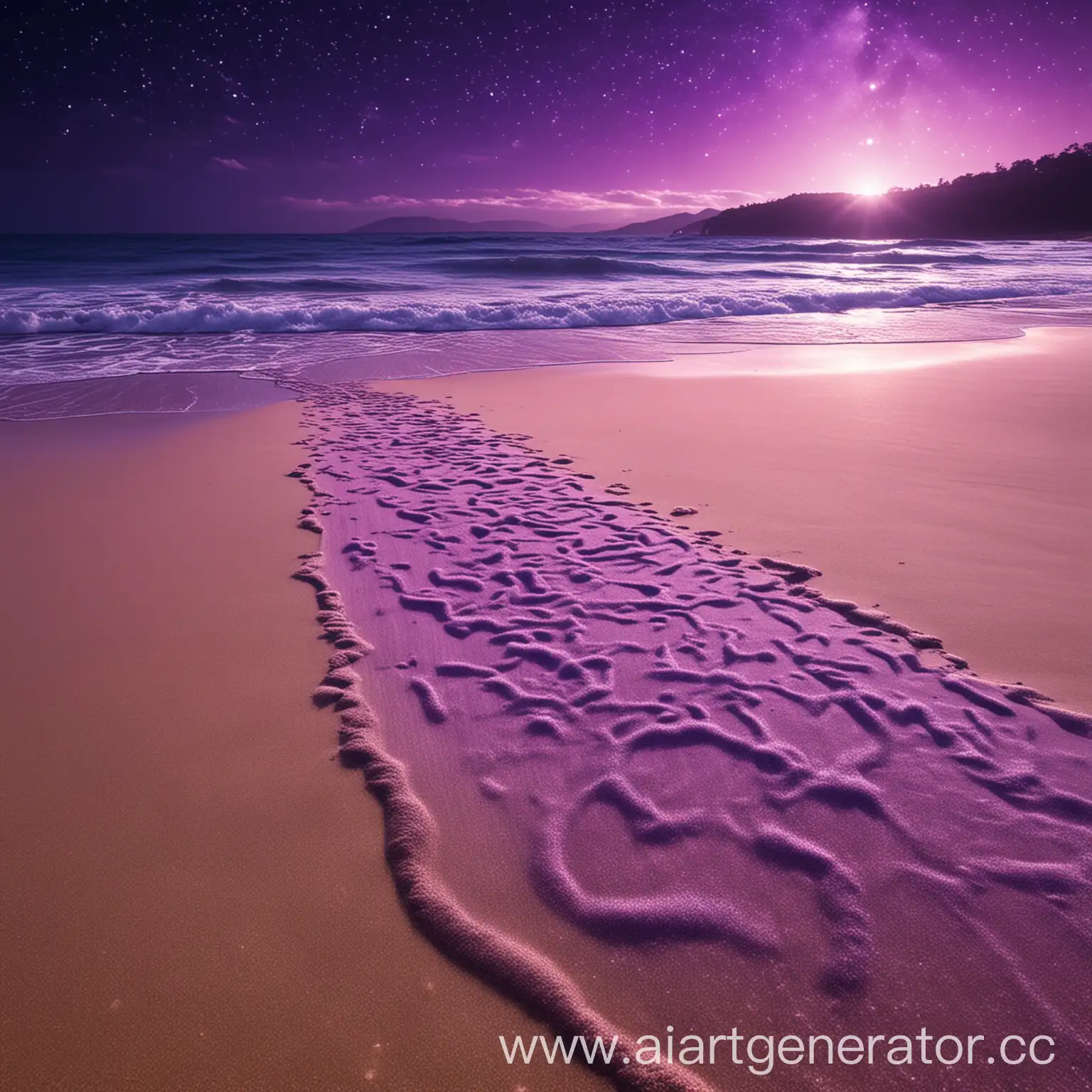purple night beach with shining sand