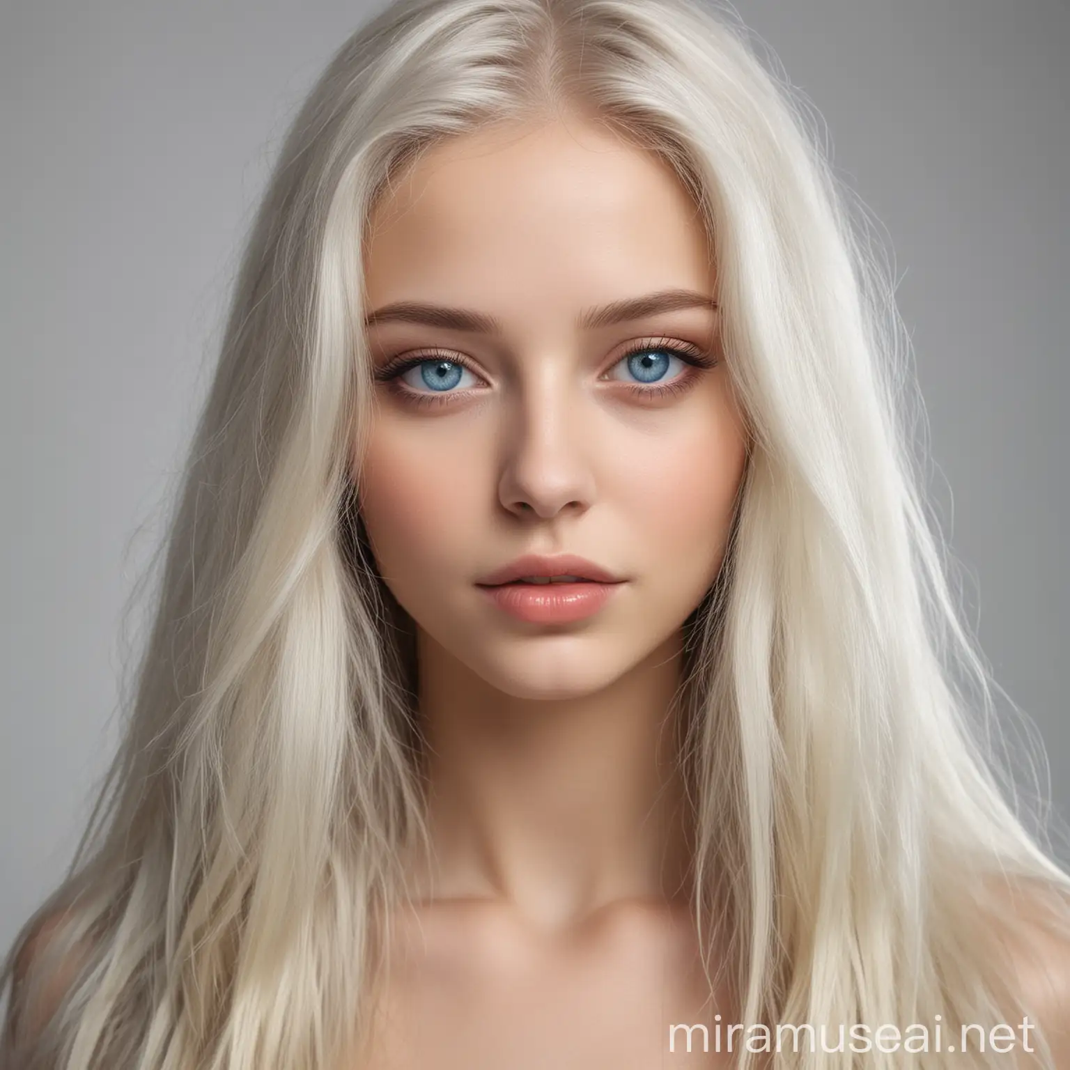 Platinum Blonde Girl with GrayBlue Eyes and Long Hair Portrait