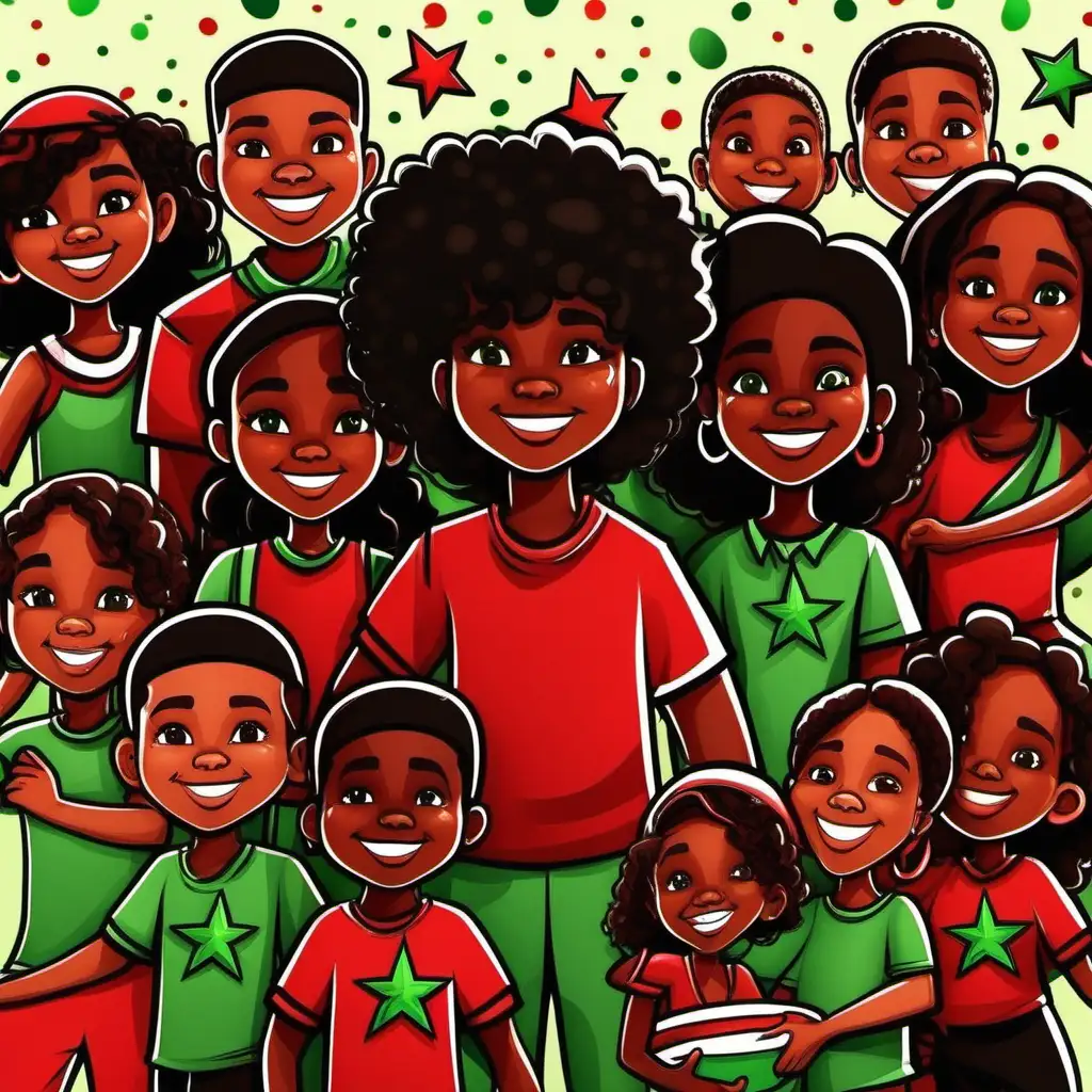 Cartoon Juneteenth Kids Celebration in Red Black and Green Colors