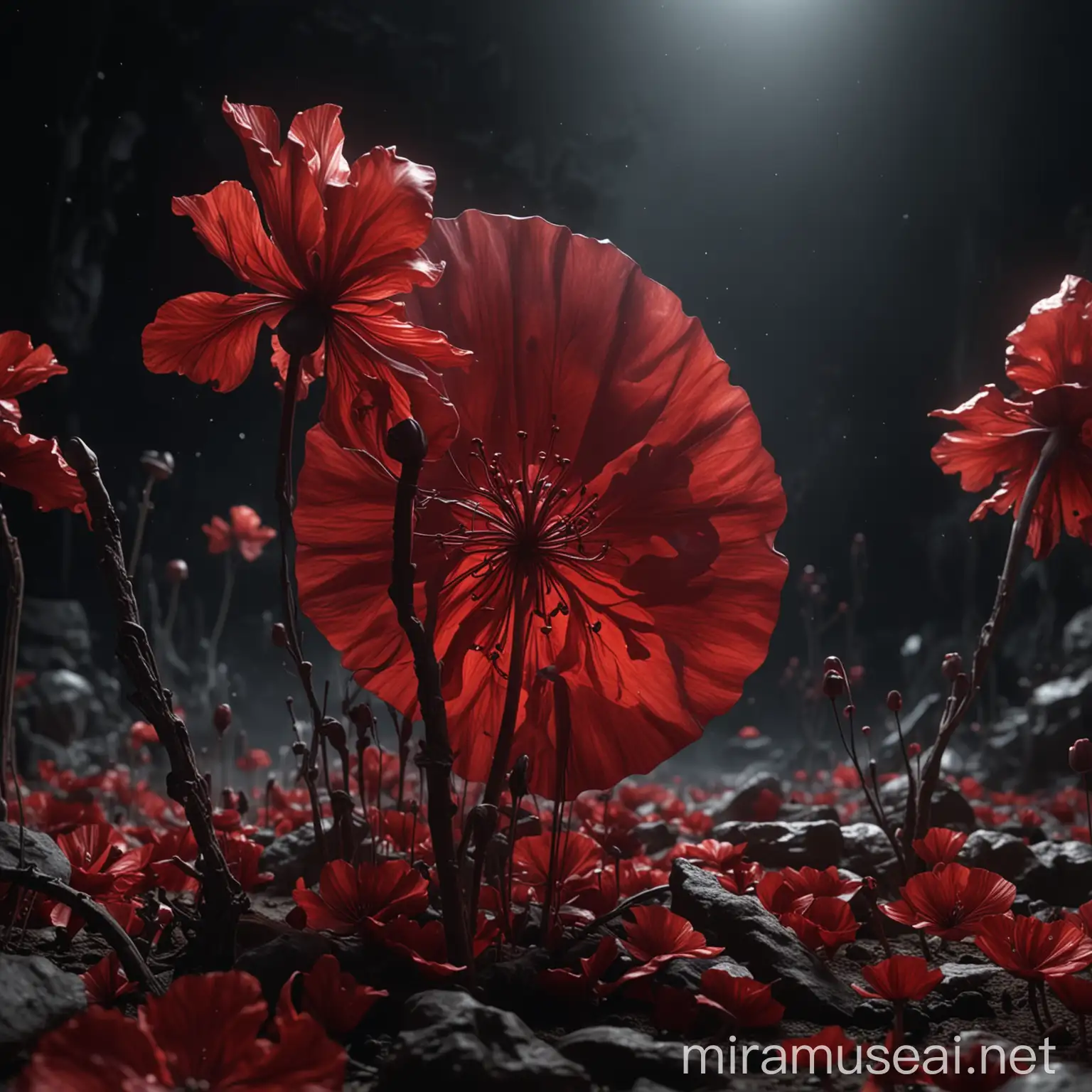 Calypso Mythology in Red Dark Atmosphere Photorealistic 4K Opium Mystery