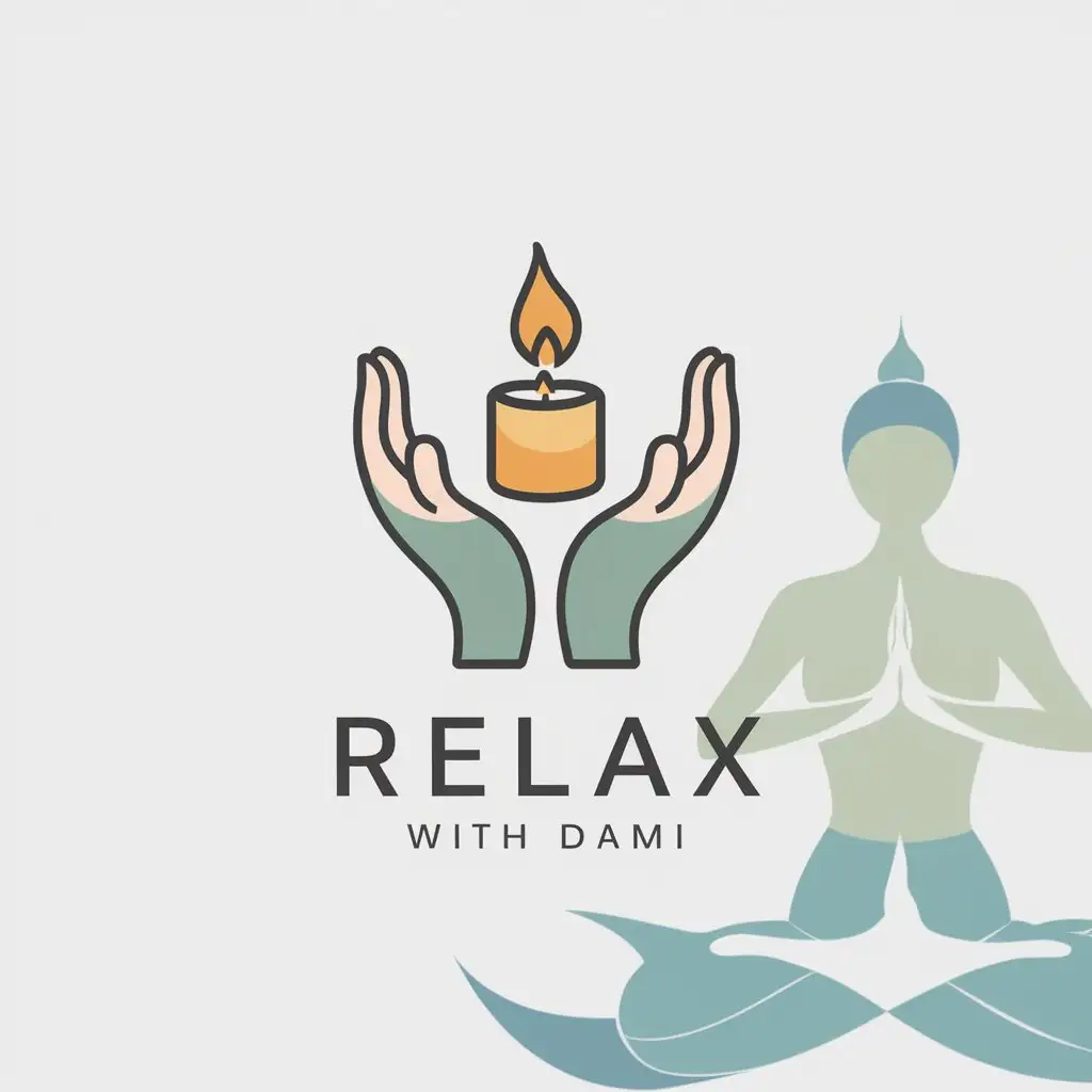 a logo design,with the text "relax_with_dami", main symbol:hands candle yoga,Moderate,clear background