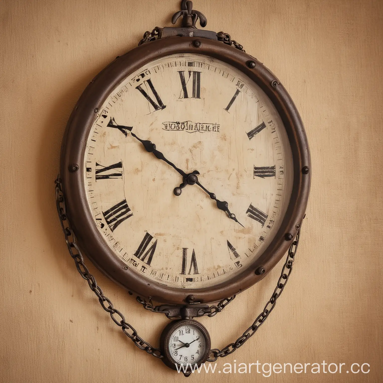 Настенные часы в винтажом стиле, основание часов окутано цепью