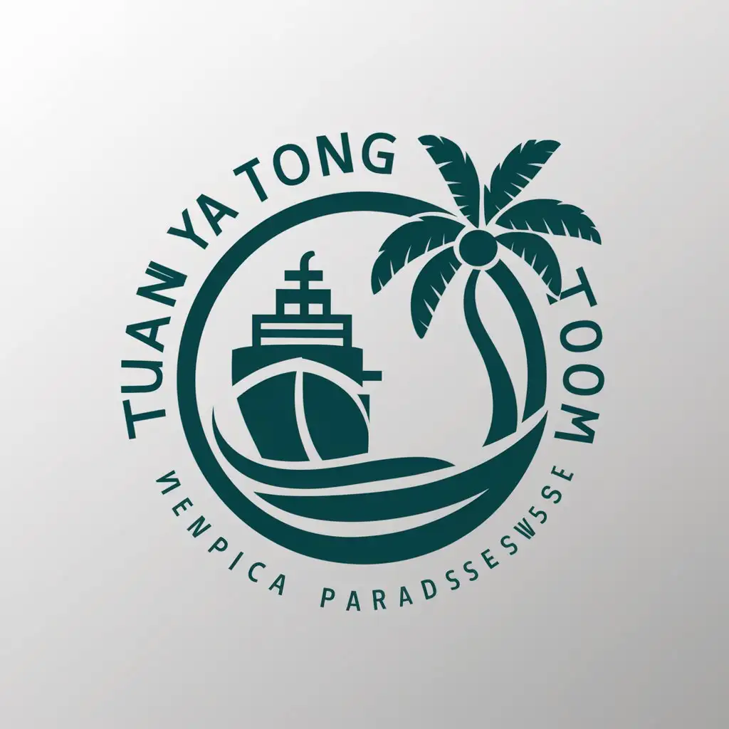 Logo-Design-for-Tian-Ya-Tong-Zhou-Ship-and-Coconut-Tree-in-Circular-Frame-with-Clear-Background