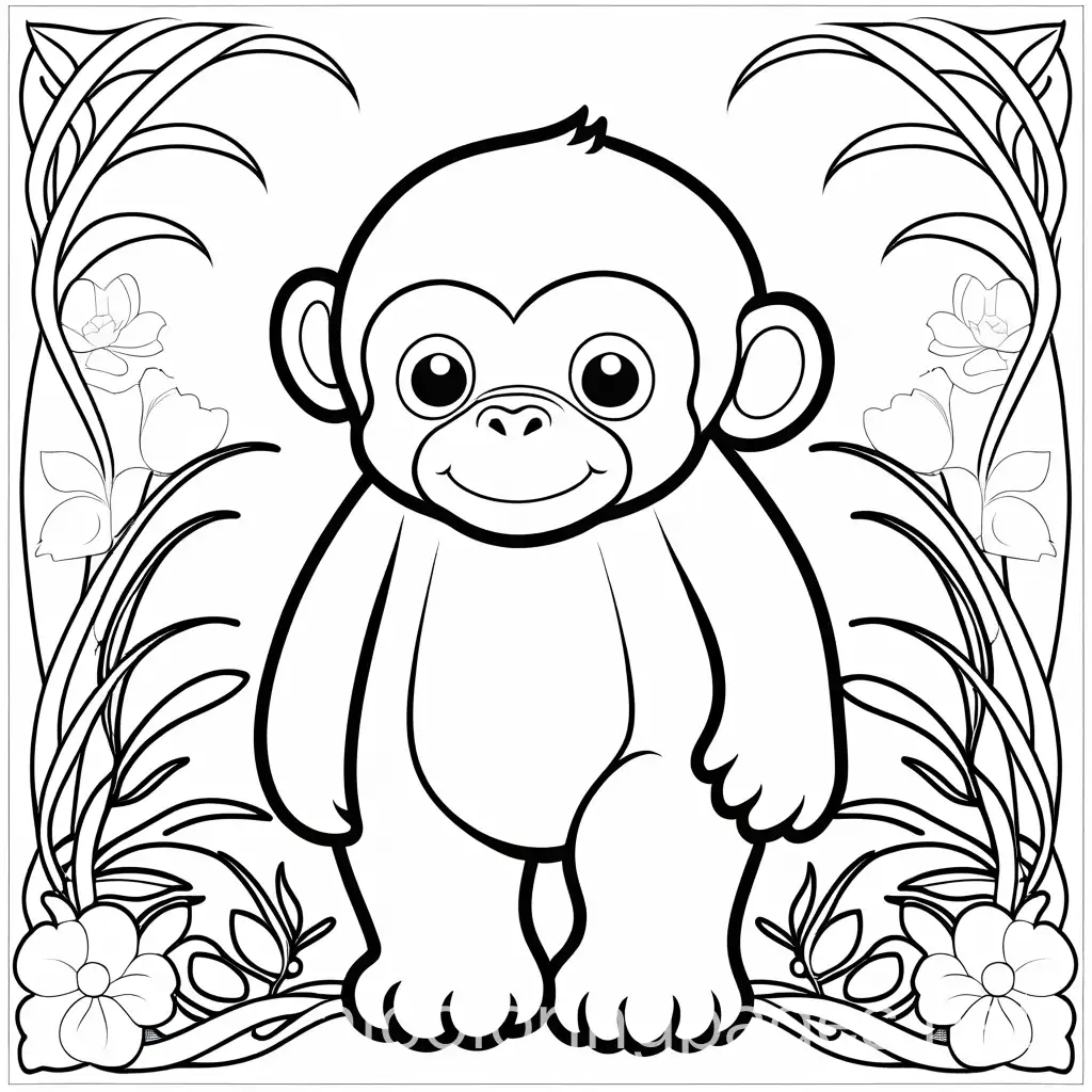 Cute-Ape-Coloring-Page-Simple-Line-Art-for-Kids