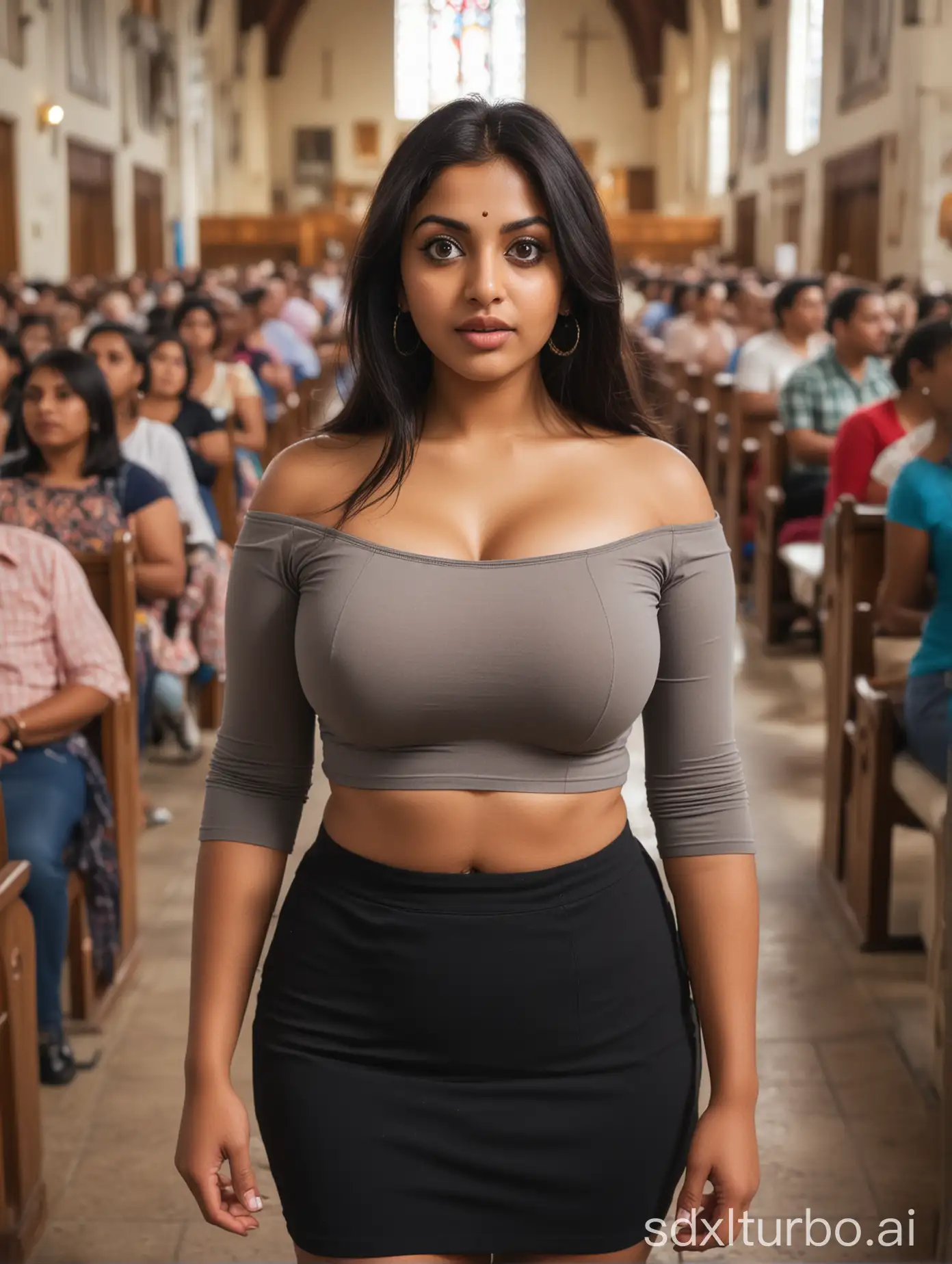 Busty-Indian-Woman-in-Tight-Crop-Top-and-Mini-Skirt-Captivates-Crowd-in-Church-Hall