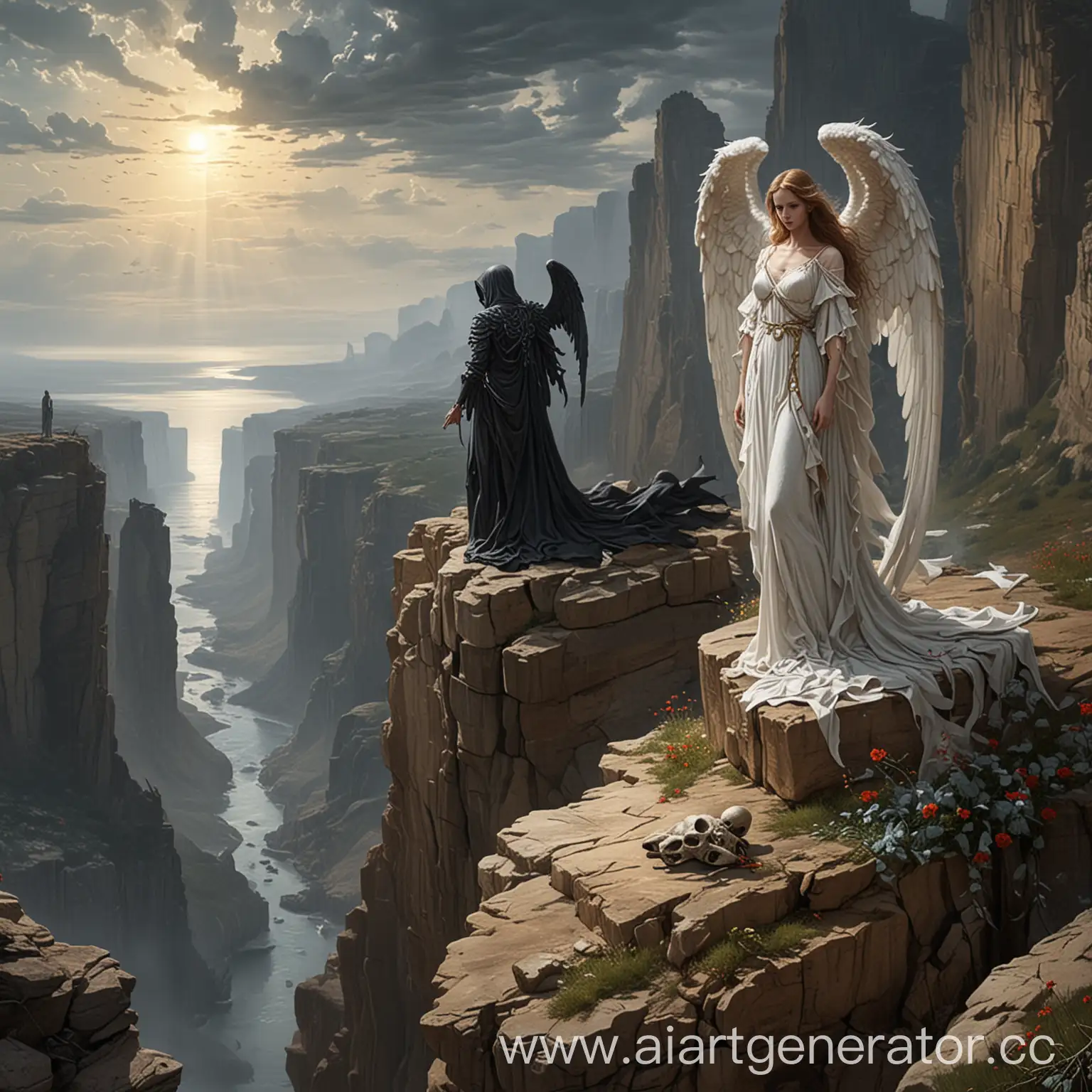 Angel-and-Death-Contemplate-on-Cliff-Edge