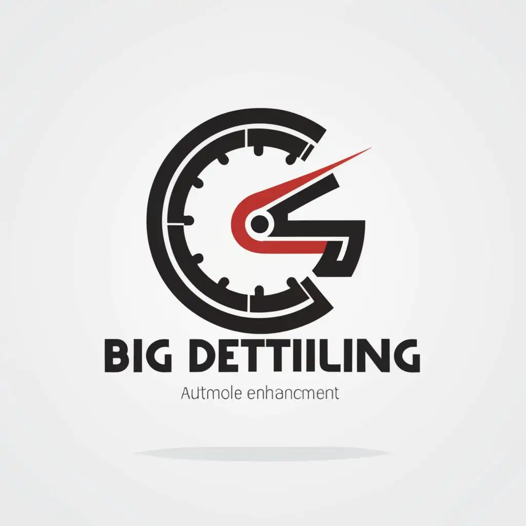 a logo design,with the text "big detailing", main symbol:G in the form of a speedometer,Minimalistic,be used in Automotive industry,clear background