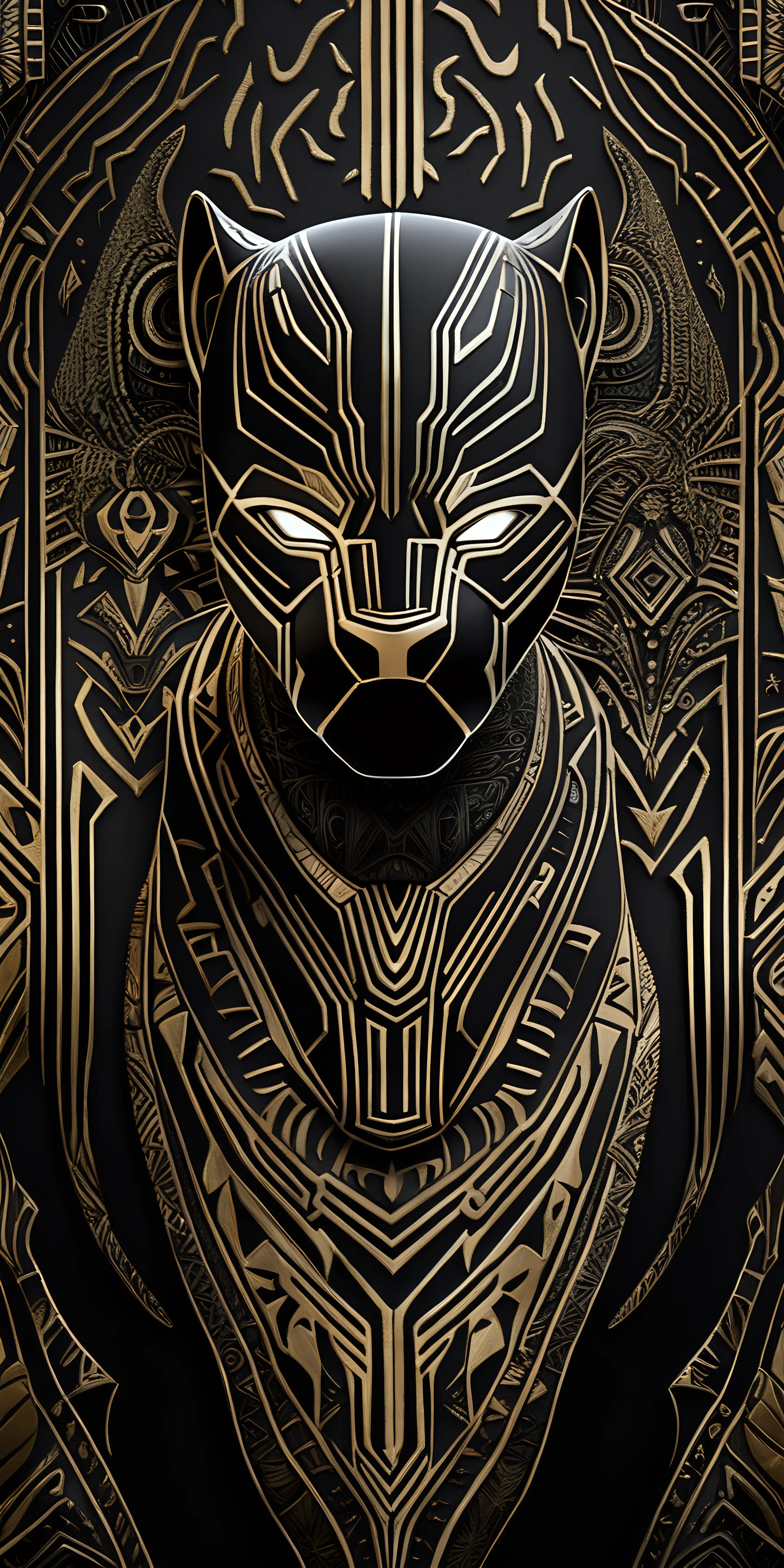 Wakandan Black Panther Abstract Wallpaper with Gold Royal Theme