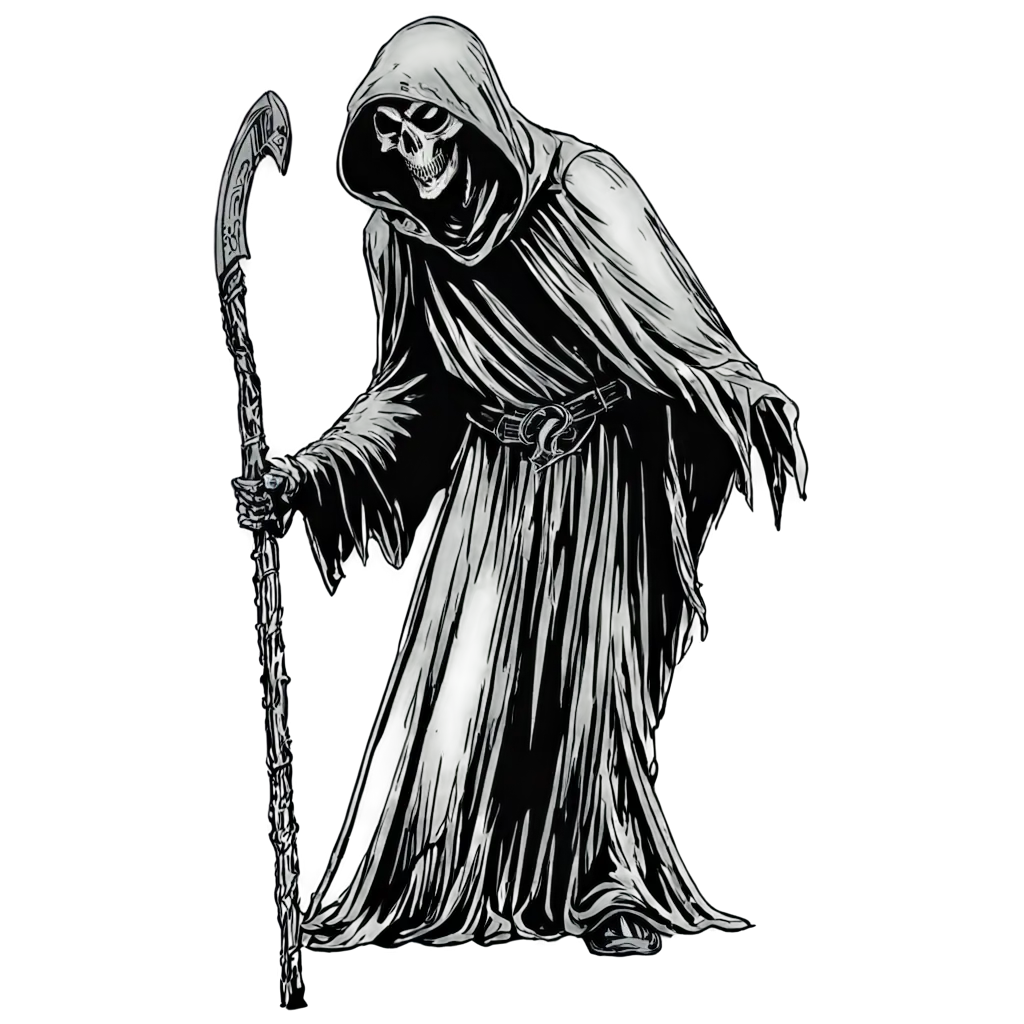 Grim reaper, realistic 2d vintage style sketch 