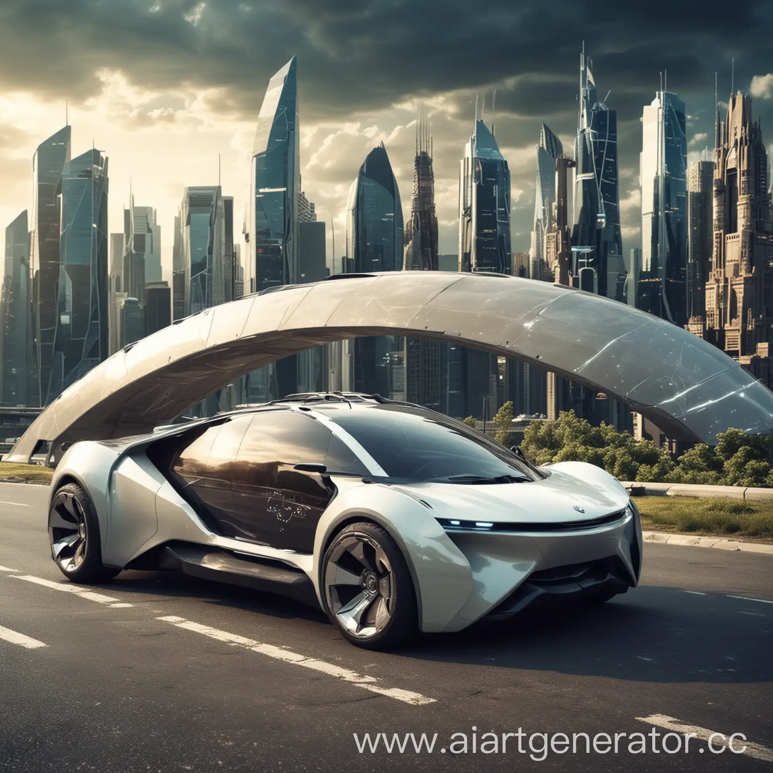 Futuristic-Car-Amidst-Urban-Landscape