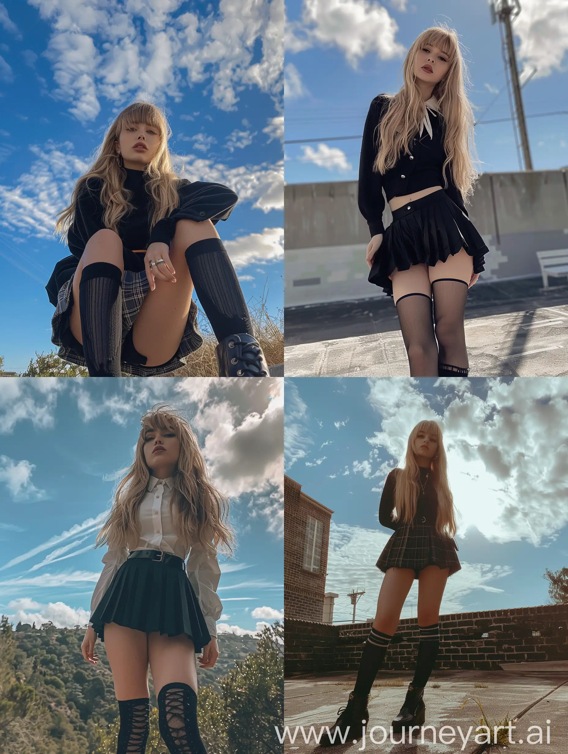 Young-Blonde-Influencer-in-Black-School-Uniform-Boots-Photo