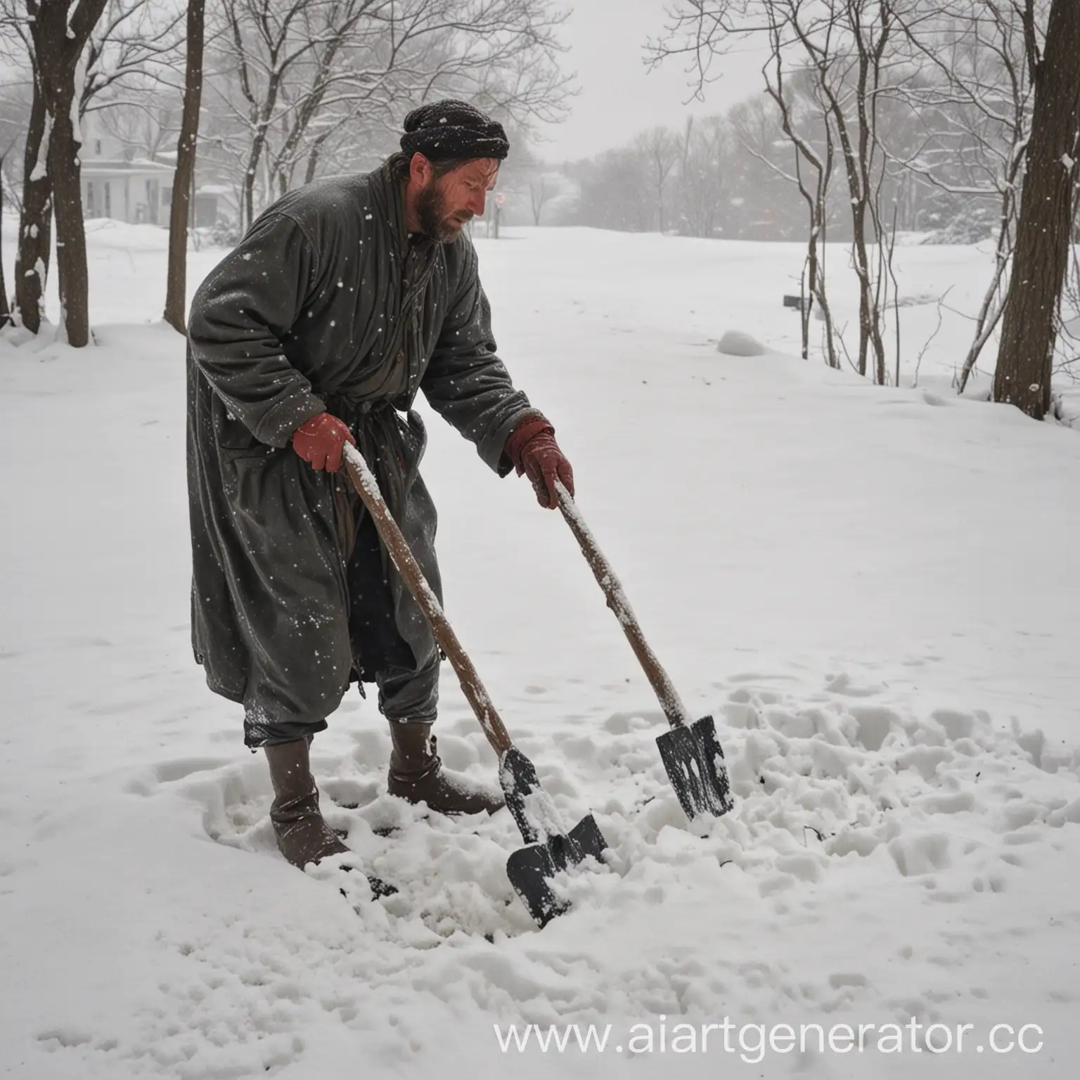 Man-Shoveling-Snow-for-Livelihood-Amidst-Tightening-Knots