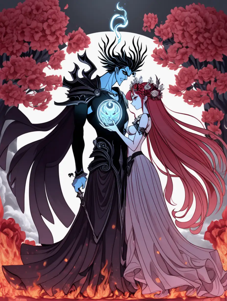 can you create me a design with hades and persephone in a anime style 
