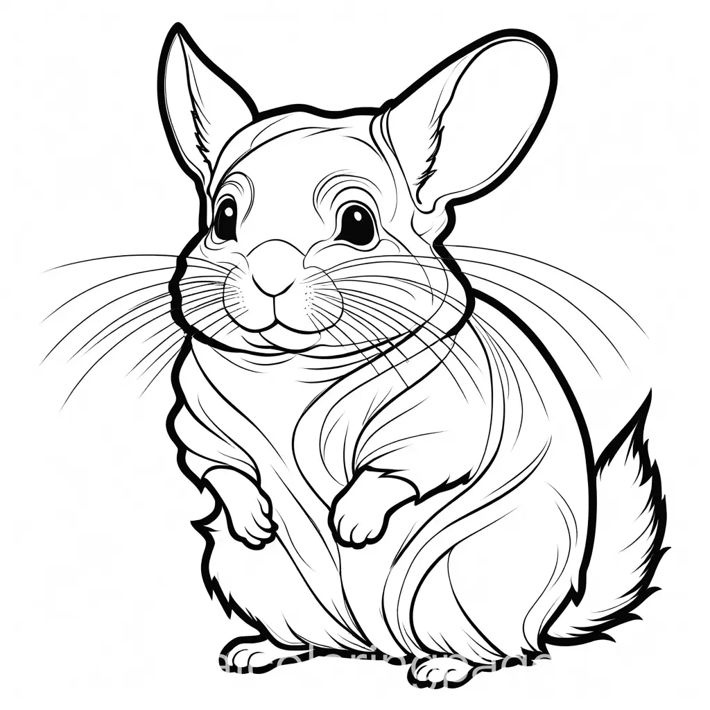 playful chinchilla, Coloring Page, black and white, line art, white background, Simplicity, Ample White Space. The background of the coloring page is plain white to make it easy for young children to color within the lines. The outlines of all the subjects are easy to distinguish, making it simple for kids to color without too much difficulty