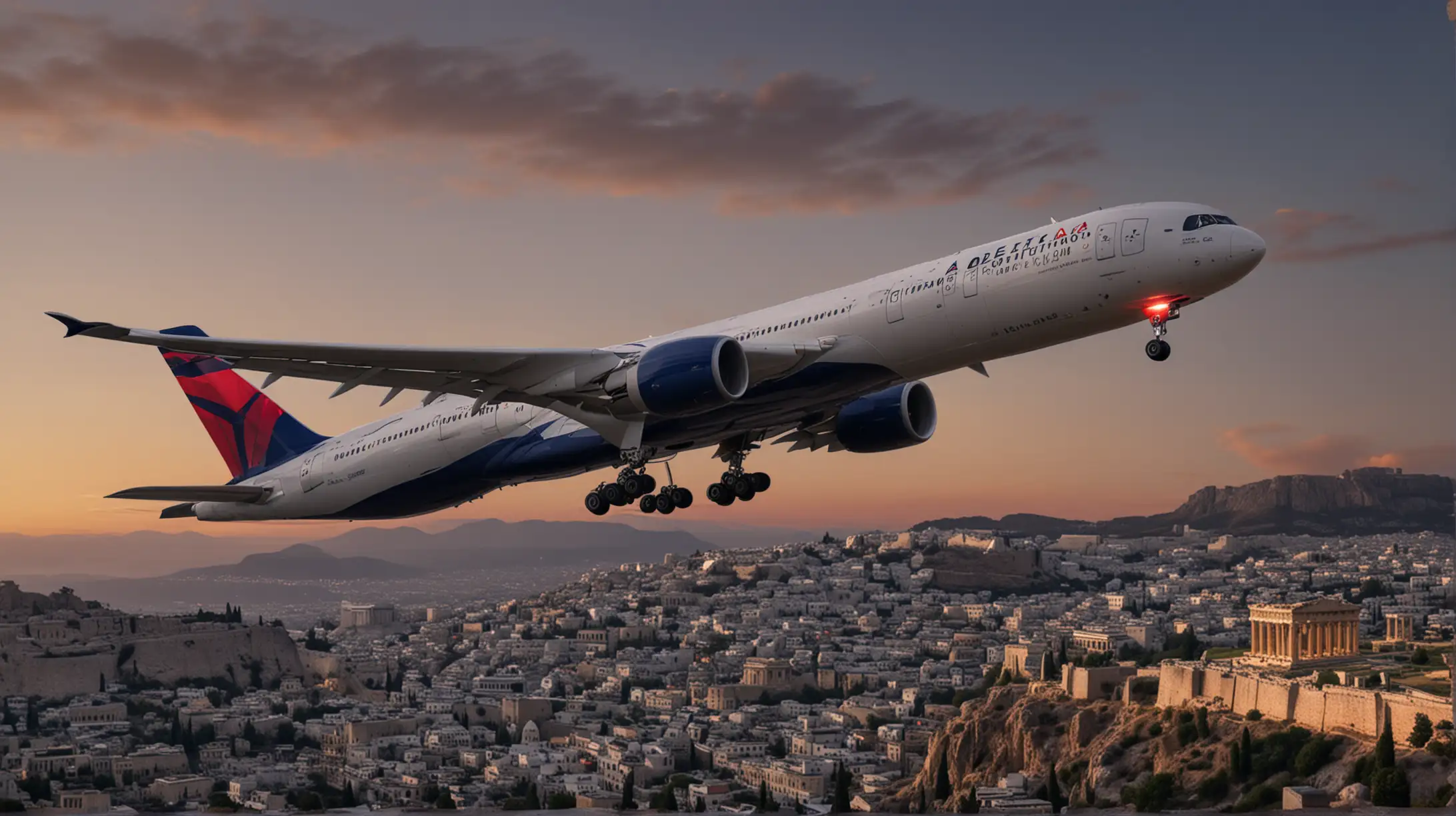 Delta Airbus 350 Flying over Acropolis at Dawn
