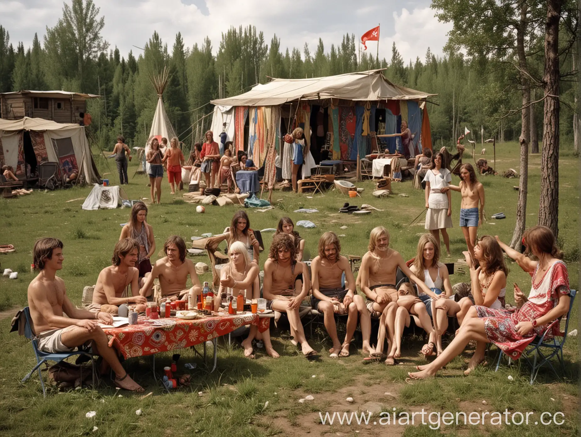 лагерь для взрослых СССР в стиле хиппи, 10 картинок