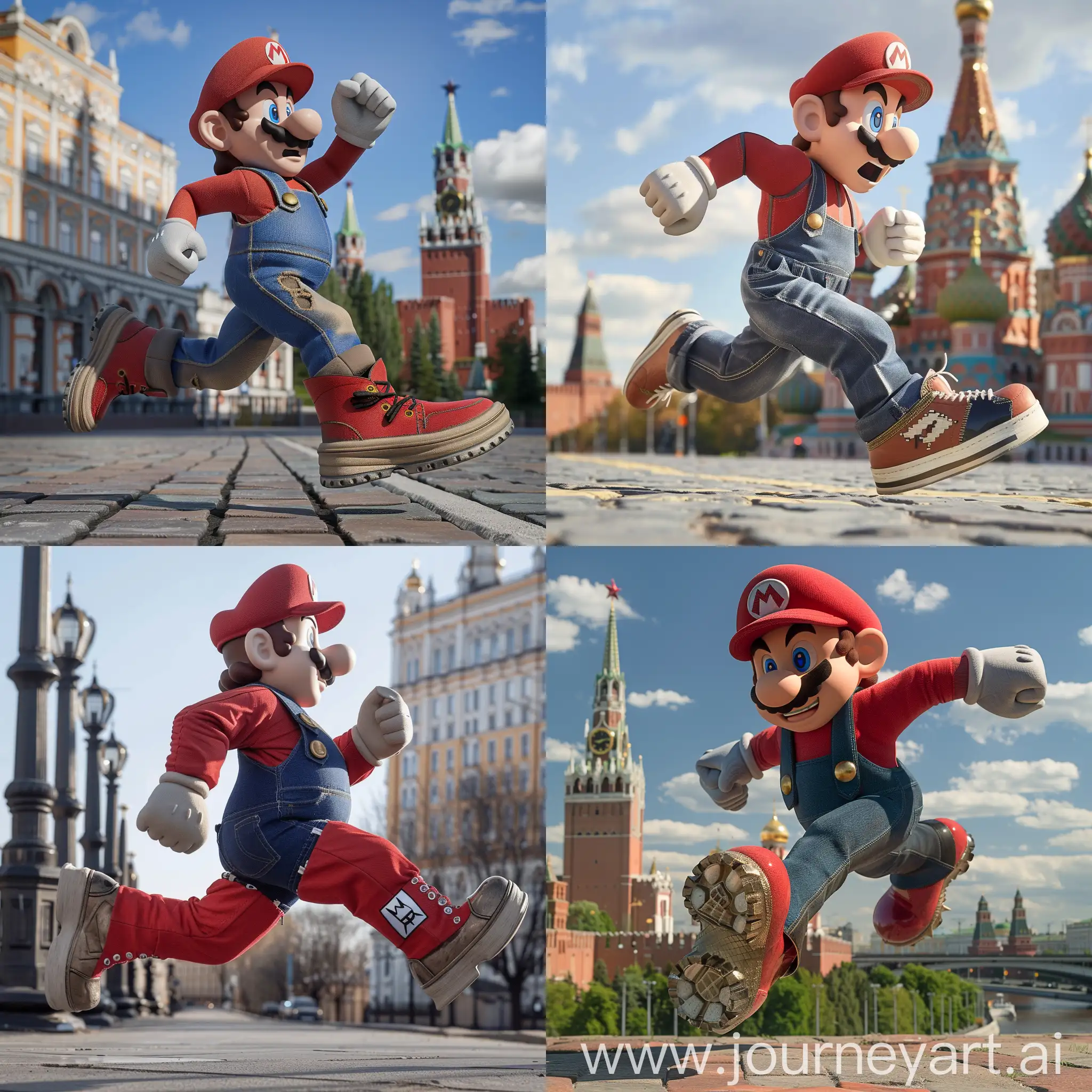 Mario is running around Moscow, he's wearing Rick Owens Ramones sneakers