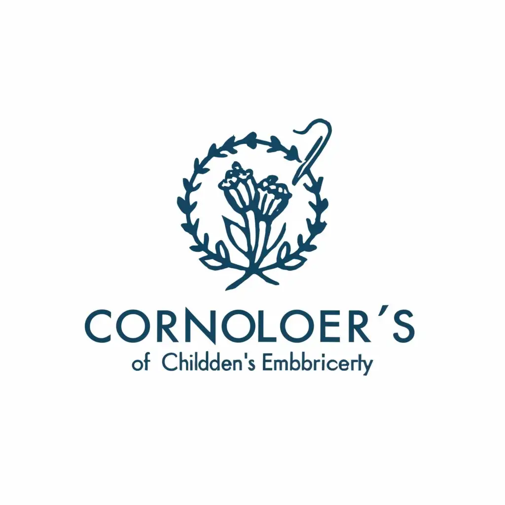 a logo design,with the text "studio of children's embroidery", main symbol:Cornflower, thread, needle,Moderate,be used in Entertainment industry,clear background