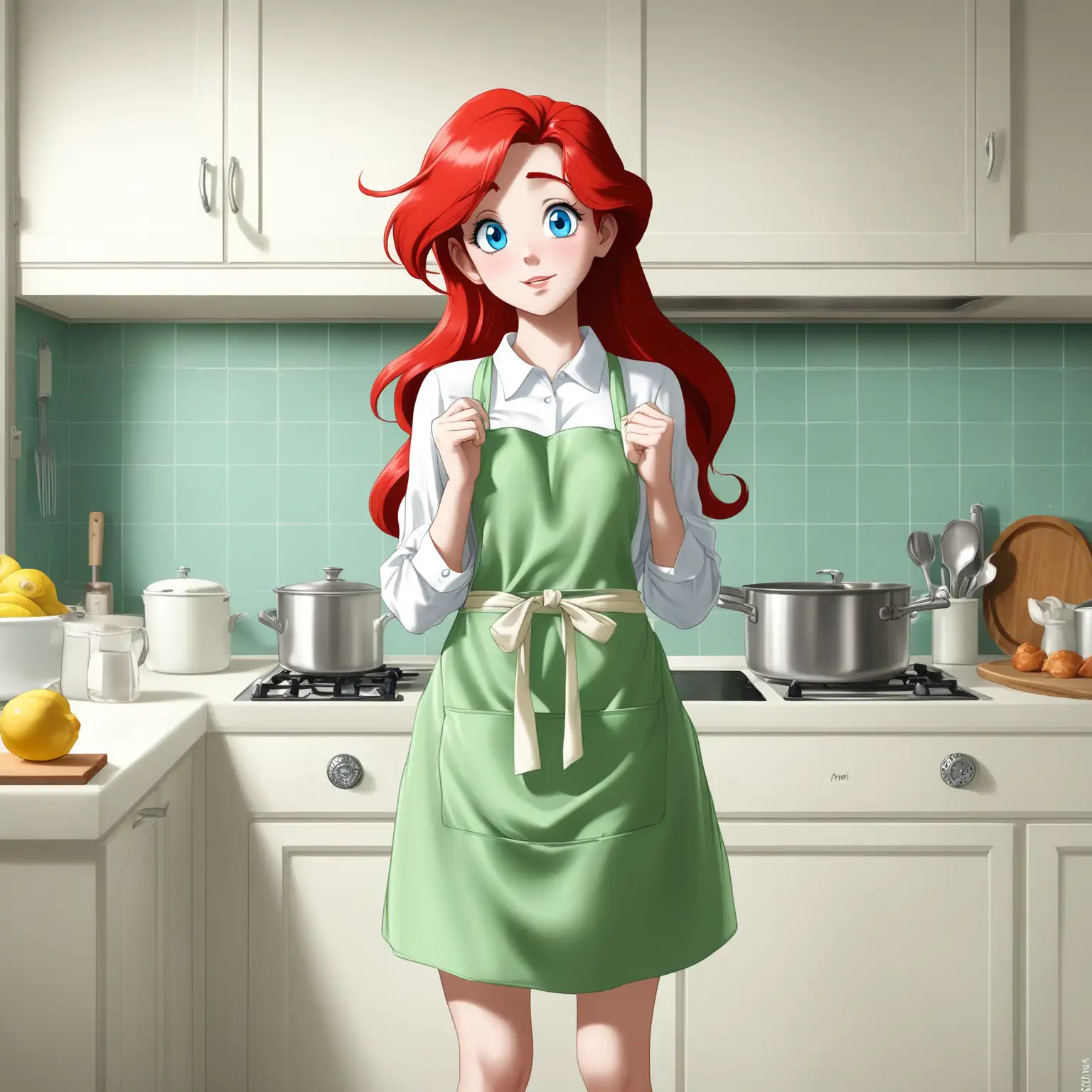 Ariel Inspired Woman Poses in Bright Kitchen Setting