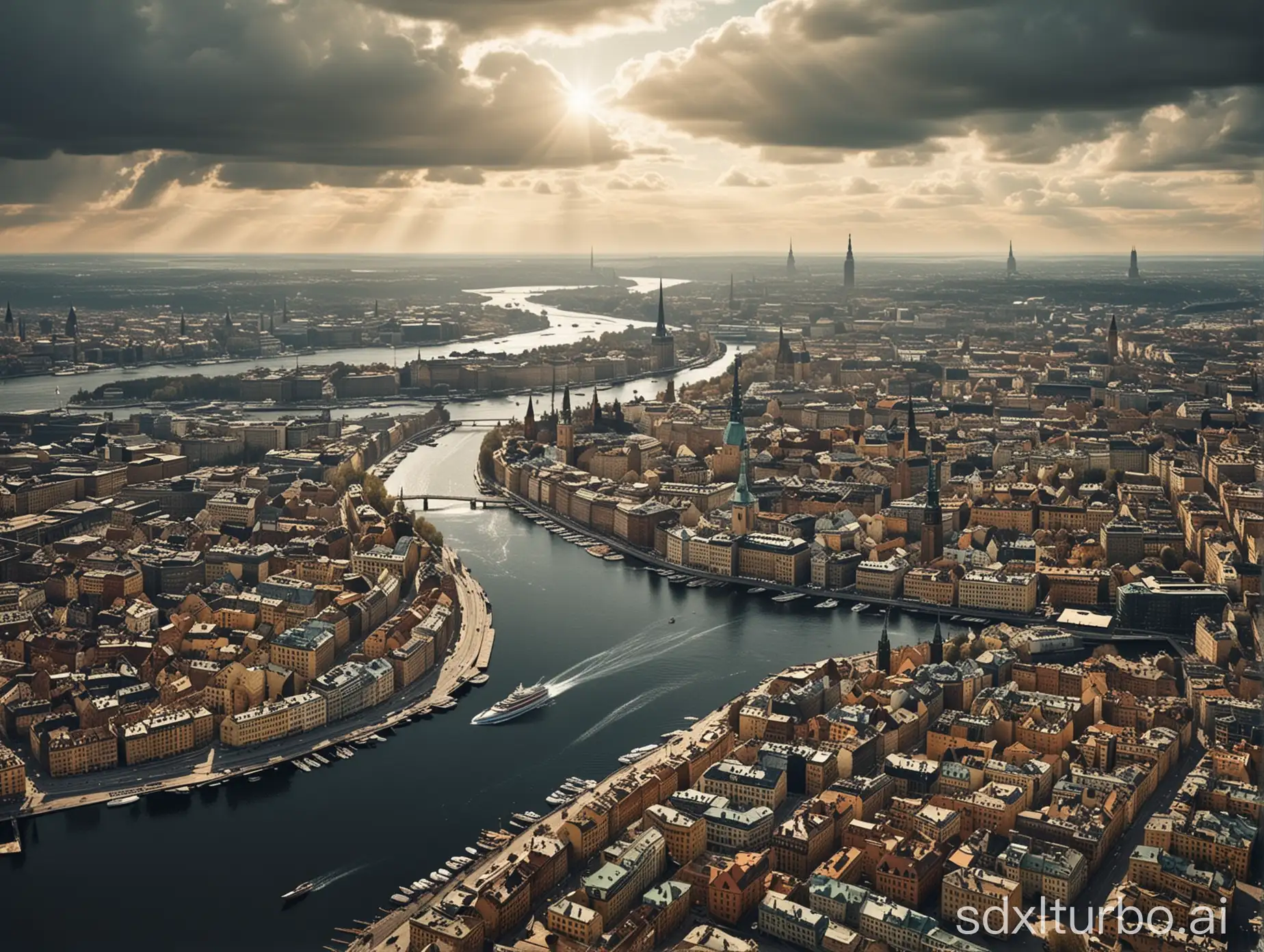 Futuristic-Vision-of-Stockholm-in-2300-Advanced-Cityscape-with-Flying-Vehicles