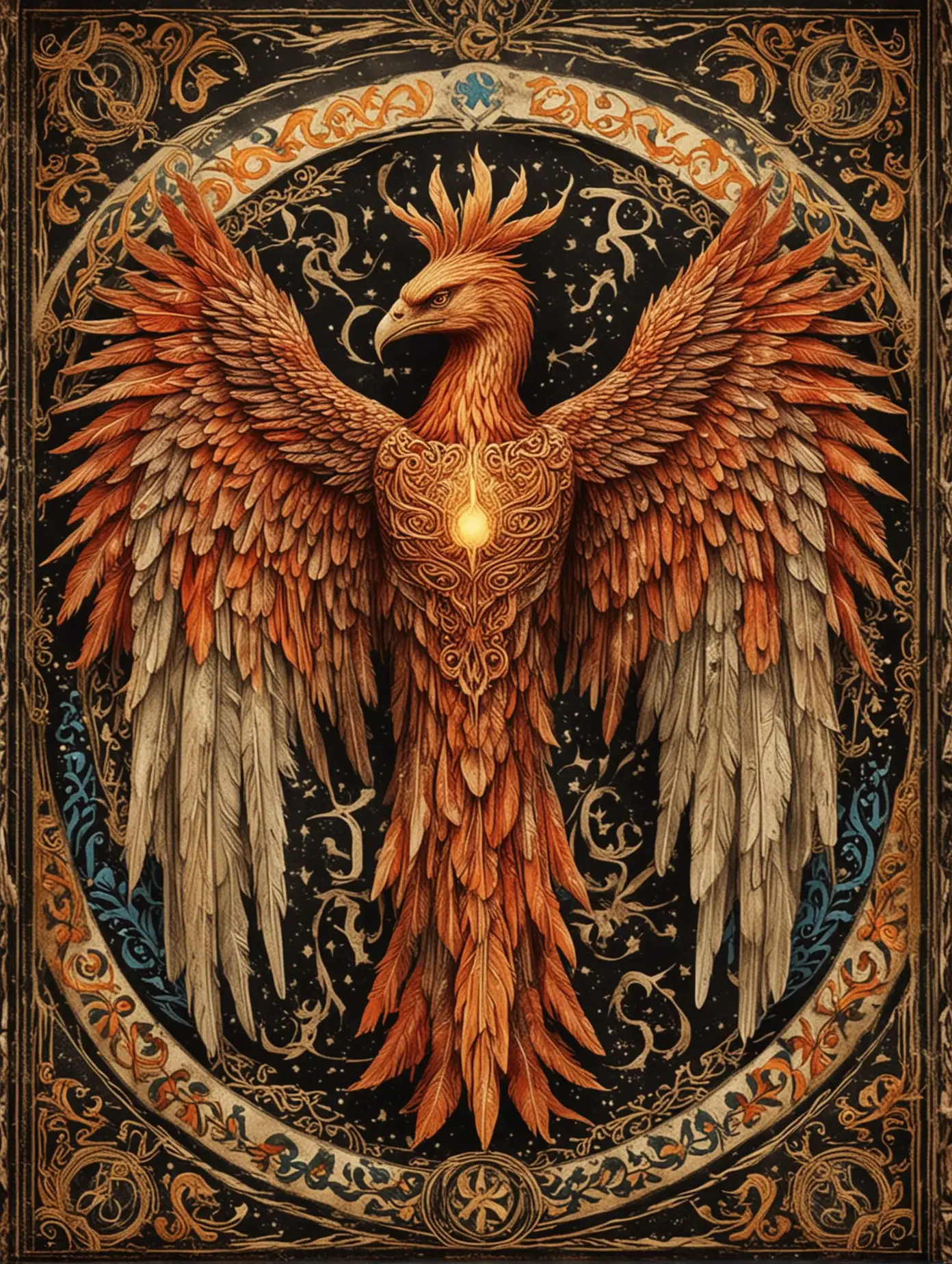 Slavic-Style-Tarot-Card-with-Symmetrical-Phoenix-for-Spiritual-Path