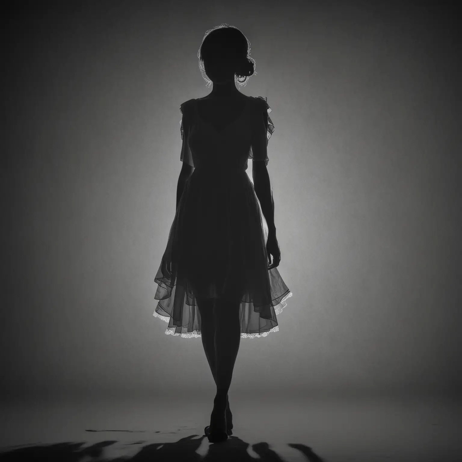 Elegant Short Female Silhouette in a Dress Standing Upright