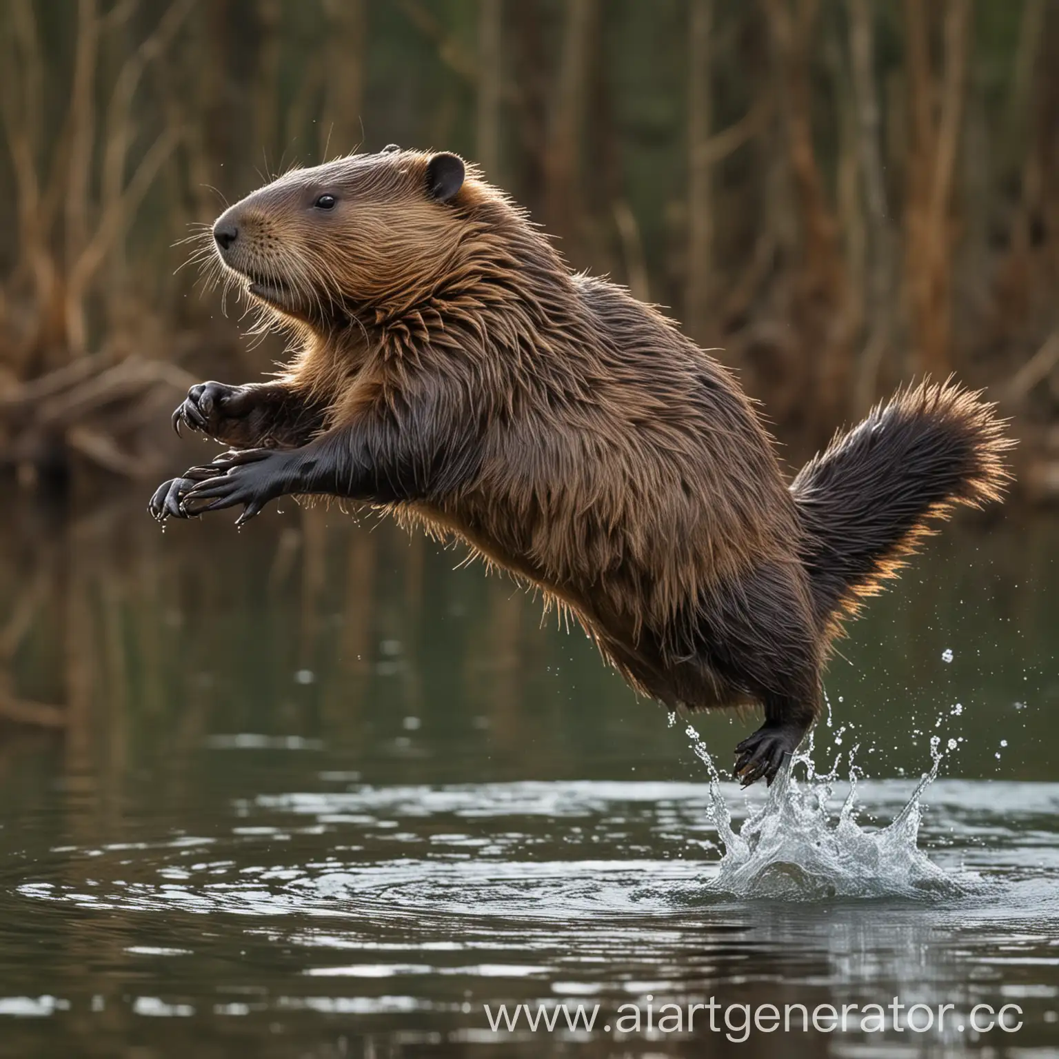 Beaver-Running-on-Hind-Legs-Over-Water
