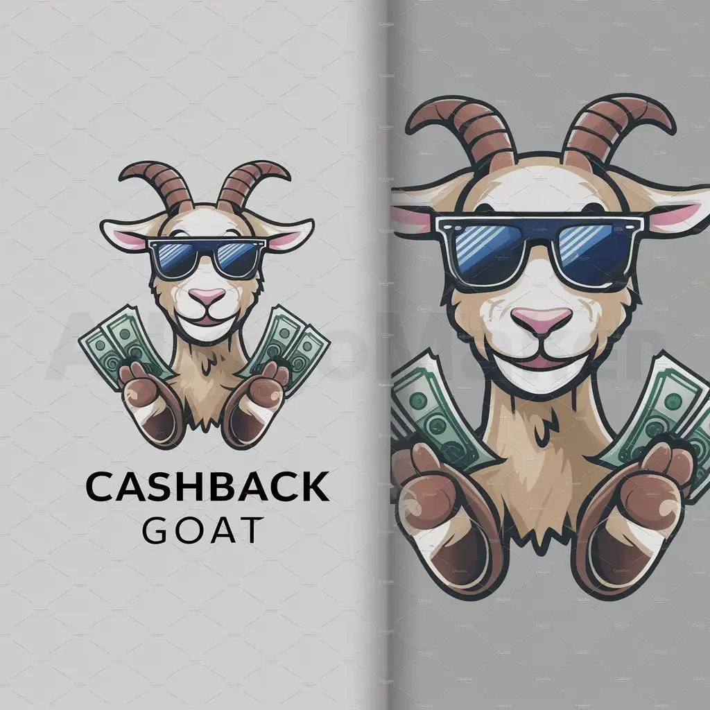 a logo design,with the text "cashback goat", main symbol:a cartoon coat holding cash in his hand,Moderate,be used in Retail industry,clear background