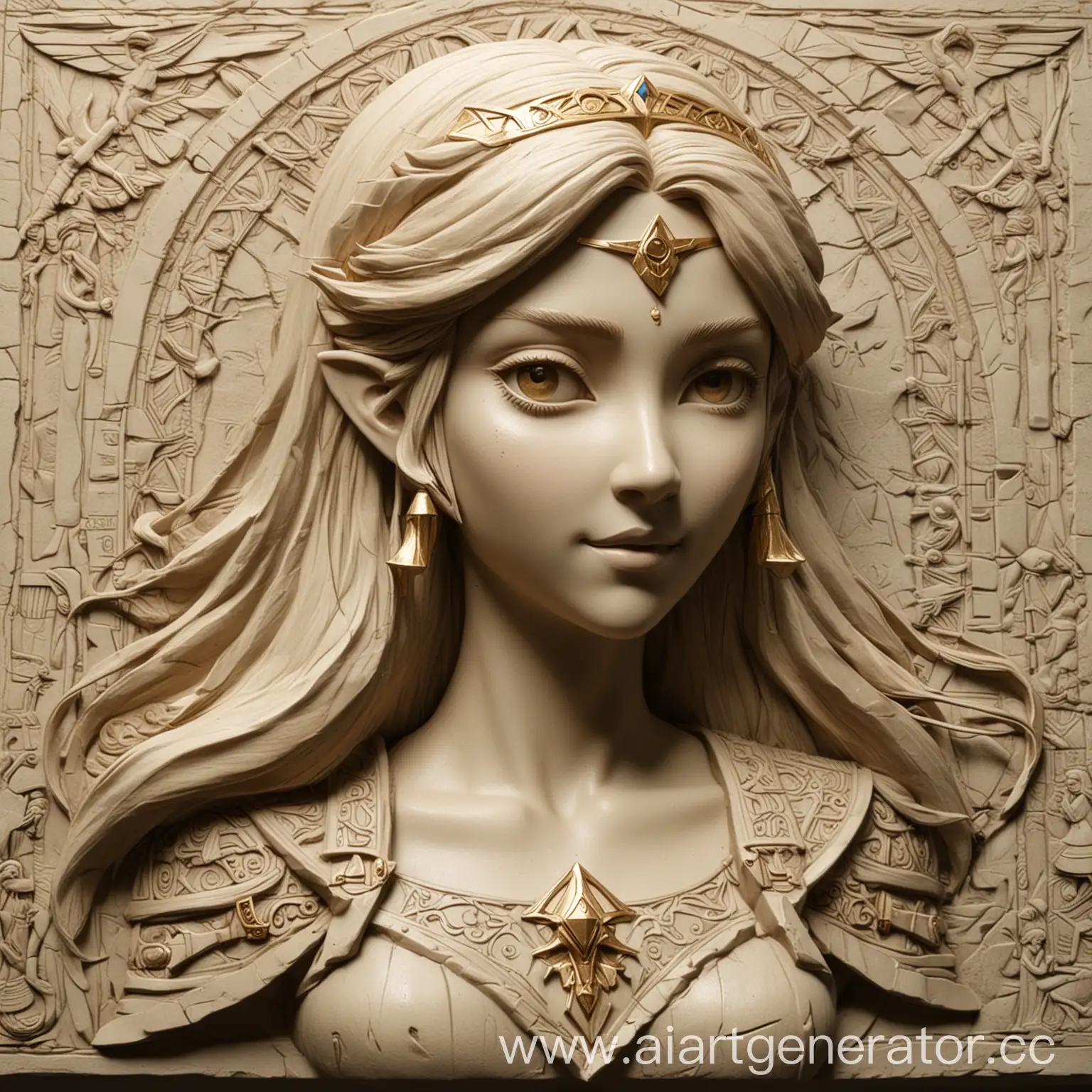 Princess-Zelda-BasRelief-Sculpture-in-Classic-BasRelief-Style