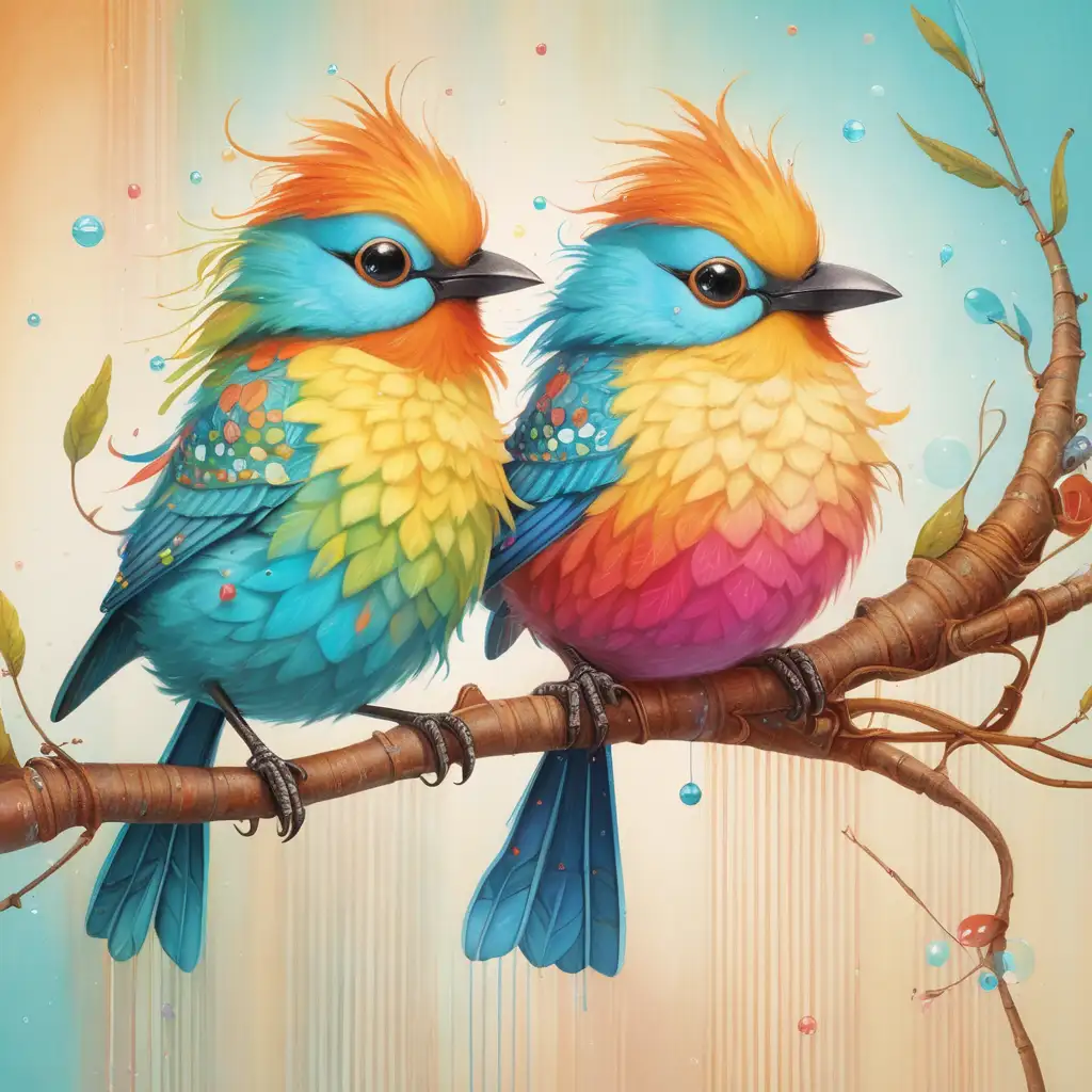 Playful Funky Birds Exploring Colorful Urban Jungle