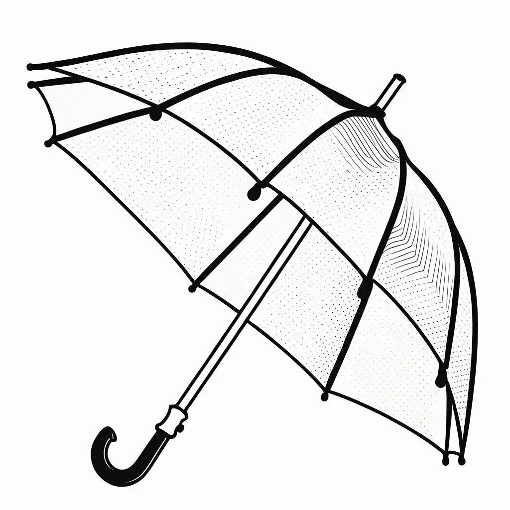 Create an umbrella, outline art, colouring page outline page with white, white background, sketch style,  only use outline, cartoon style, clean and clear and with beautiful eyes. Ensure is design minimalistic for easy colouring. The goal is to make it appealing and approachable for children aged 2-4 in the middle of their artistic journey, make it black and white., Coloring Page, black and white, line art, white background, Simplicity, Ample White Space. The background of the coloring page is plain white to make it easy for young children to color within the lines. The outlines of all the subjects are easy to distinguish, making it simple for kids to color without too much difficulty