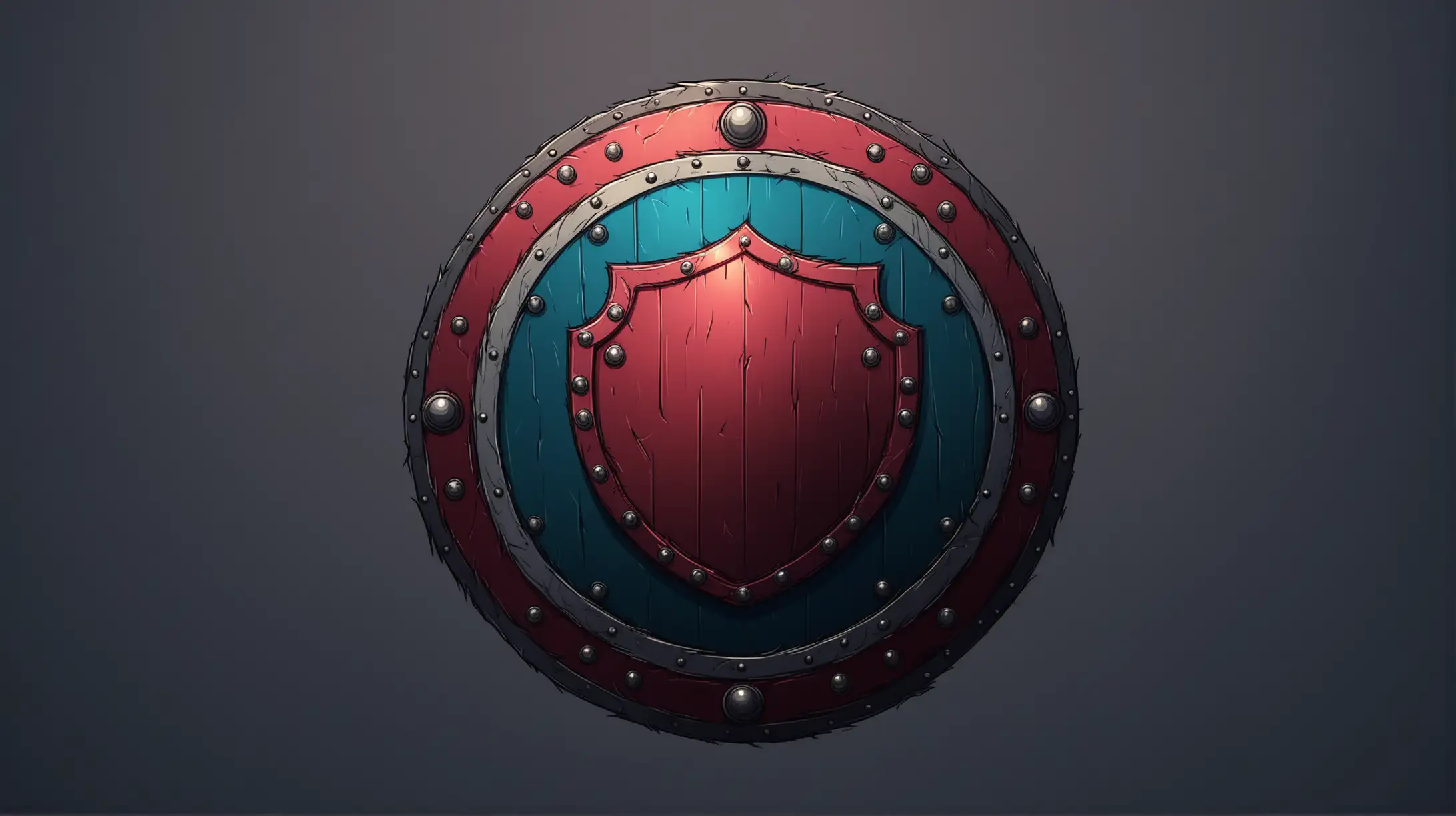 Generate an image of a shield with dark vibrant colors but not too detailed more minimalistic. 
