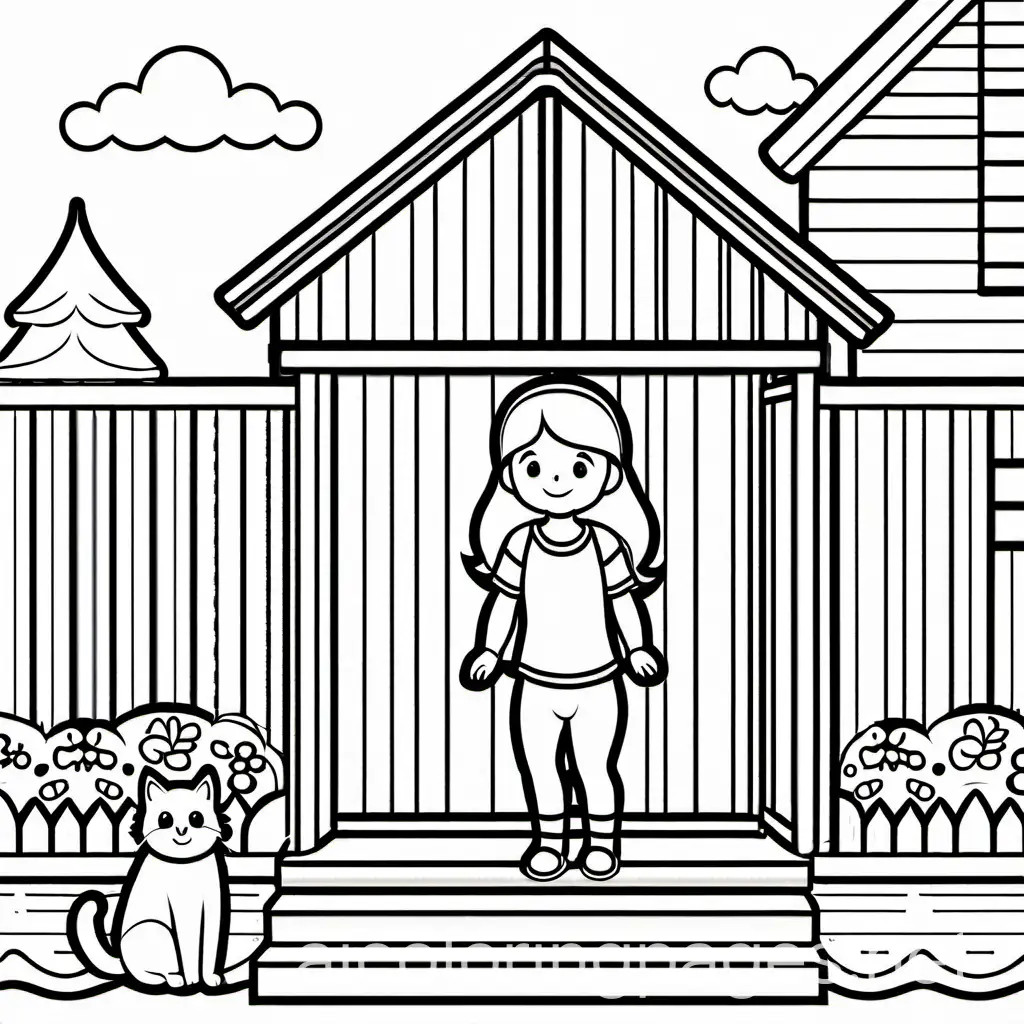 Adorable-Girl-Playing-with-a-Kitten-Coloring-Page