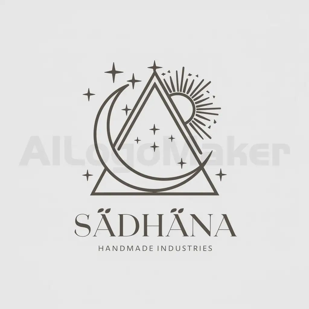 a logo design,with the text "Sãdhána", main symbol:triangle, moon, stars, sun,Moderate,be used in Hand made industry,clear background