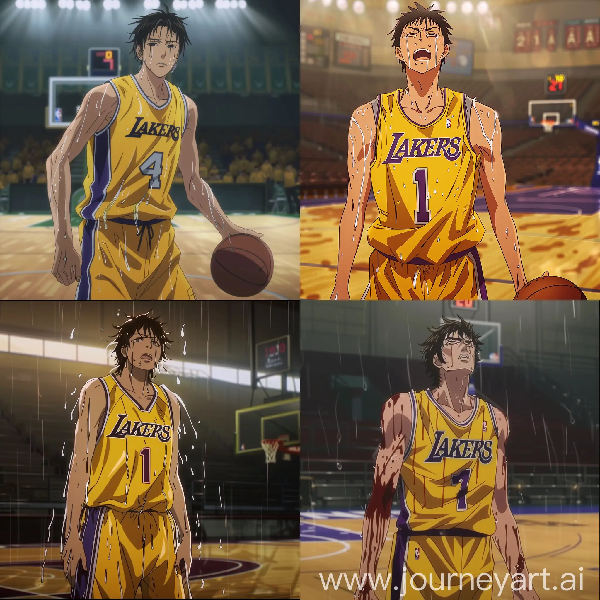Mitsuri-Kanroji-in-Lakers-Basketball-Uniform-on-Court