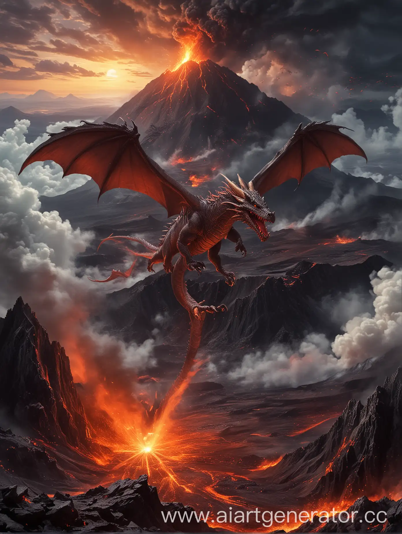 Majestic-Dragon-Soaring-Above-Volcanic-Crater