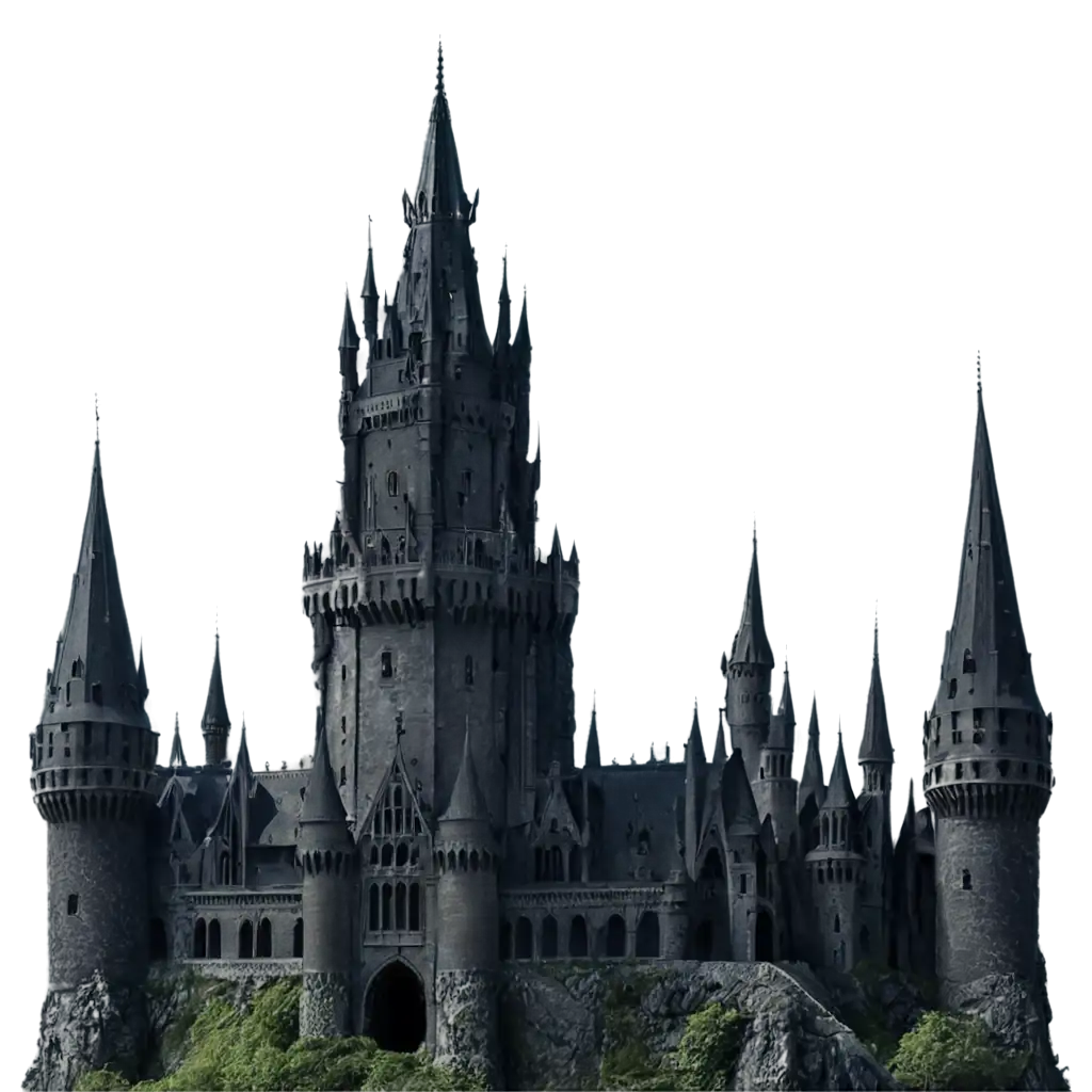 Dark Castle with tall jagged spires, very ominous looking