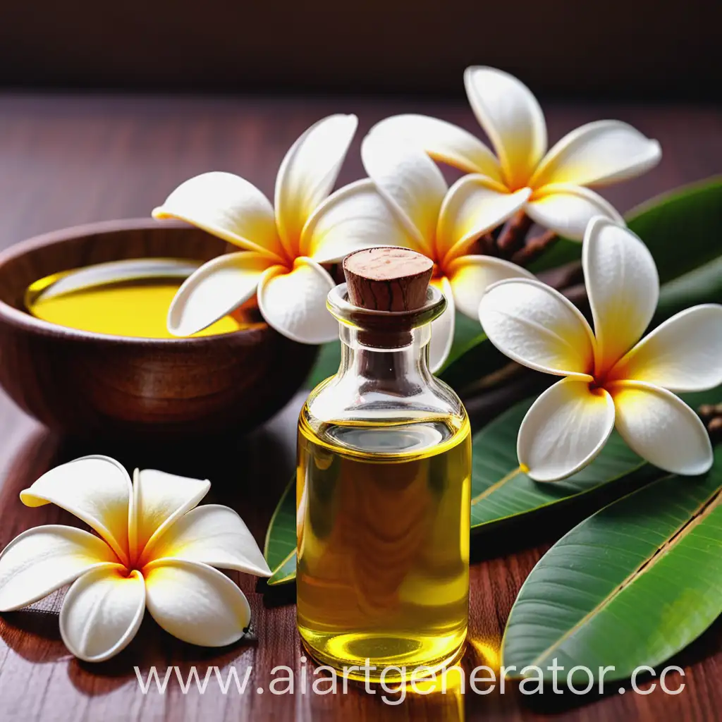 Frangipani-Oil-Bottle-with-Blossom-on-Table