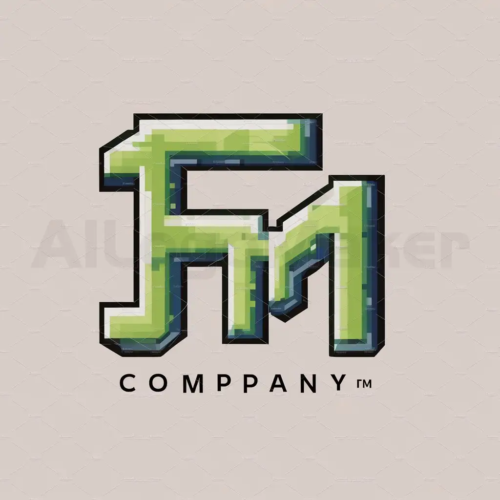 a logo design,with the text "symbolic logo in the style of minecraft", main symbol:FM,Moderate,be used in Others industry,clear background