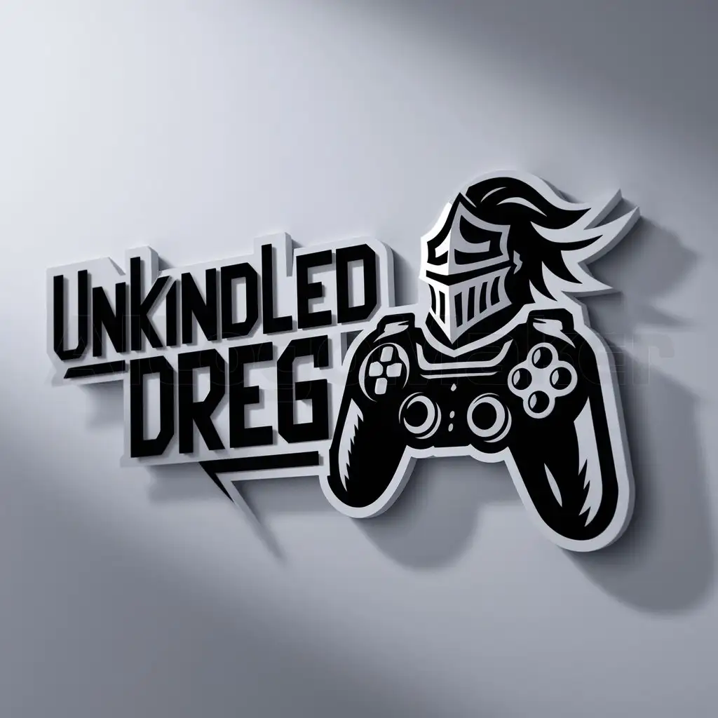 a logo design,with the text "Unkindled Dreg", main symbol:A gaming log with a knight,Moderate,be used in Entertainment industry,clear background