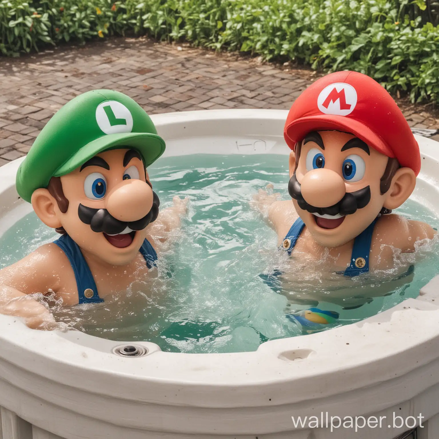 Mario and Luigi in a jacuzzi