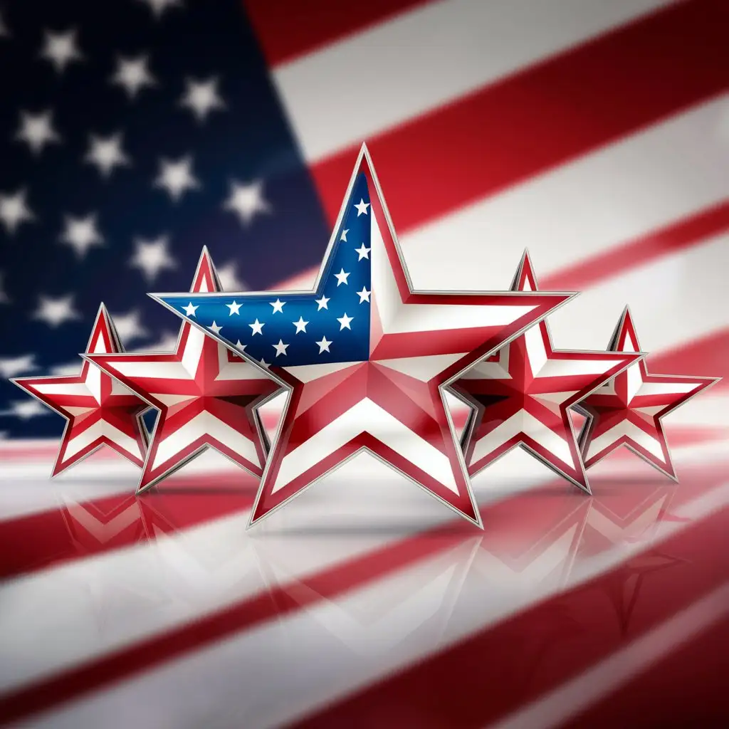 5 stars to portray a positive customer review. stars must be red white and blue. american themed
