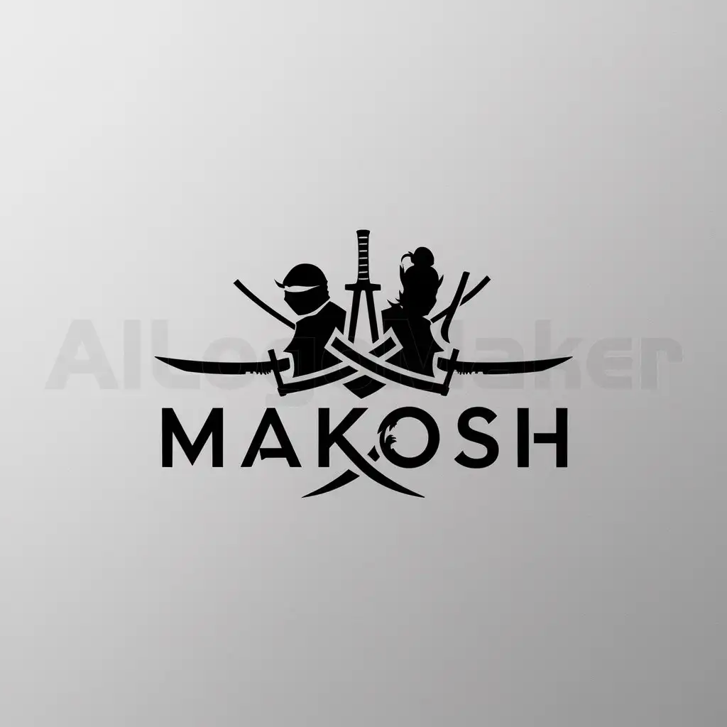 a logo design,with the text "makosh", main symbol:blade, ninja, samurai, katana,Minimalistic,clear background