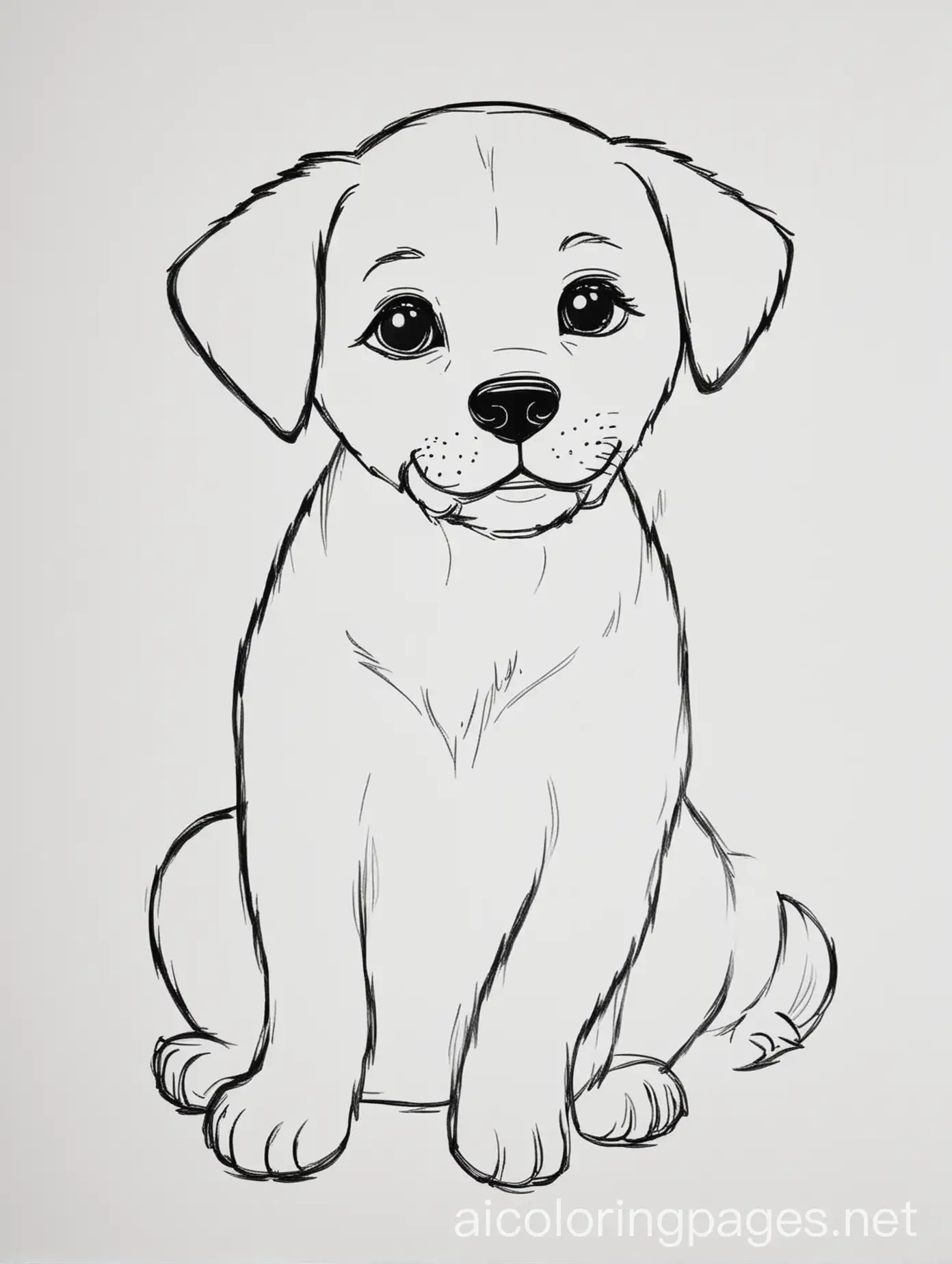 puppy, Extremely simple, basic shapes, coloring book for small children, isolated, simple, kids Coloring Page, black and white, line art, white background, Ample White Space, thick outlines, the outlines of all the subjects are easy to distinguish, making it simple for small children to color without too much difficulty. For three year olds, Coloring Page, black and white, line art, white background, Simplicity, Ample White Space. The background of the coloring page is plain white to make it easy for young children to color within the lines. The outlines of all the subjects are easy to distinguish, making it simple for kids to color without too much difficulty